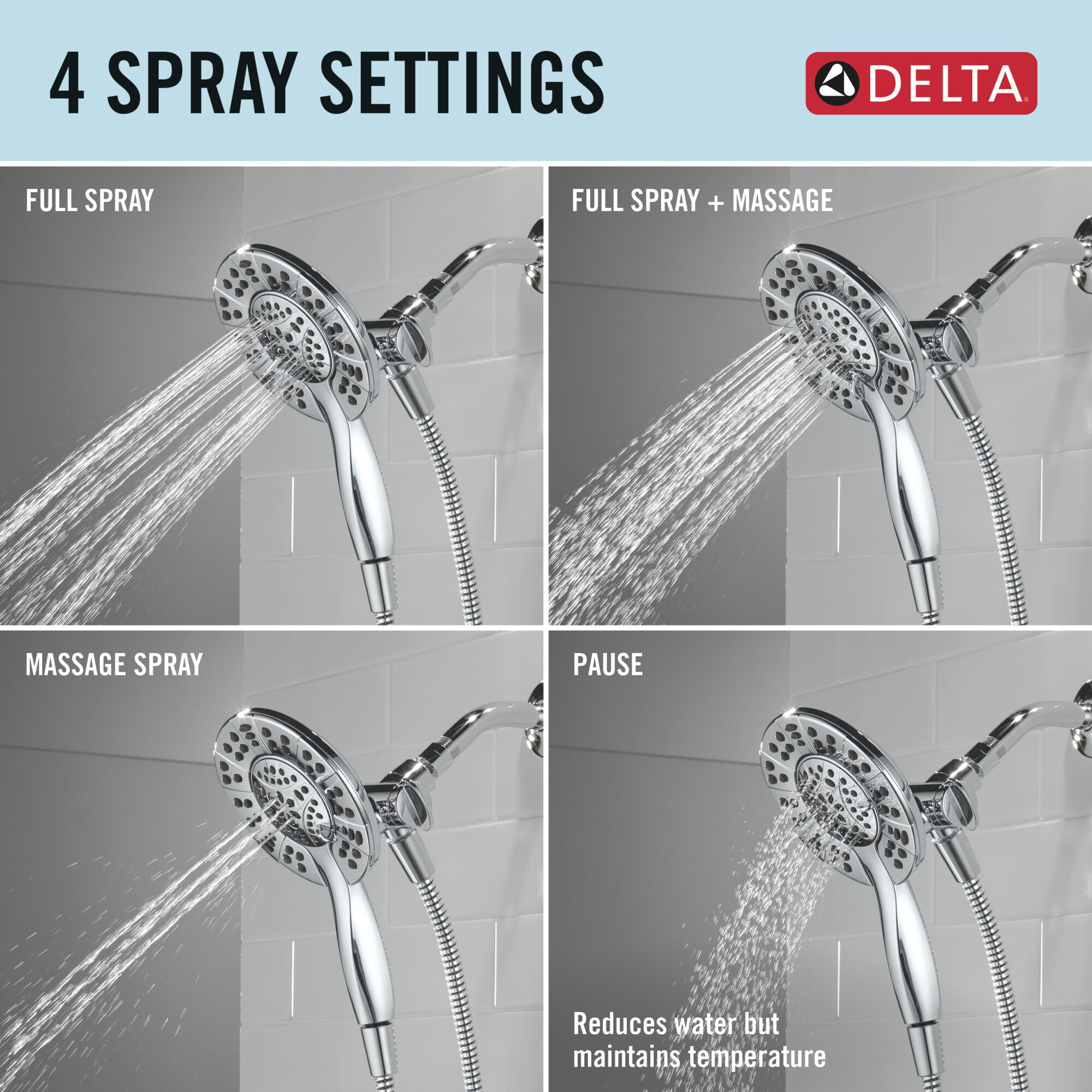 Grifo de bañera y ducha redondo de 6.0 pulgadas con 1 mango y funciones múltiples en cromo Delta Albion T144855-I.