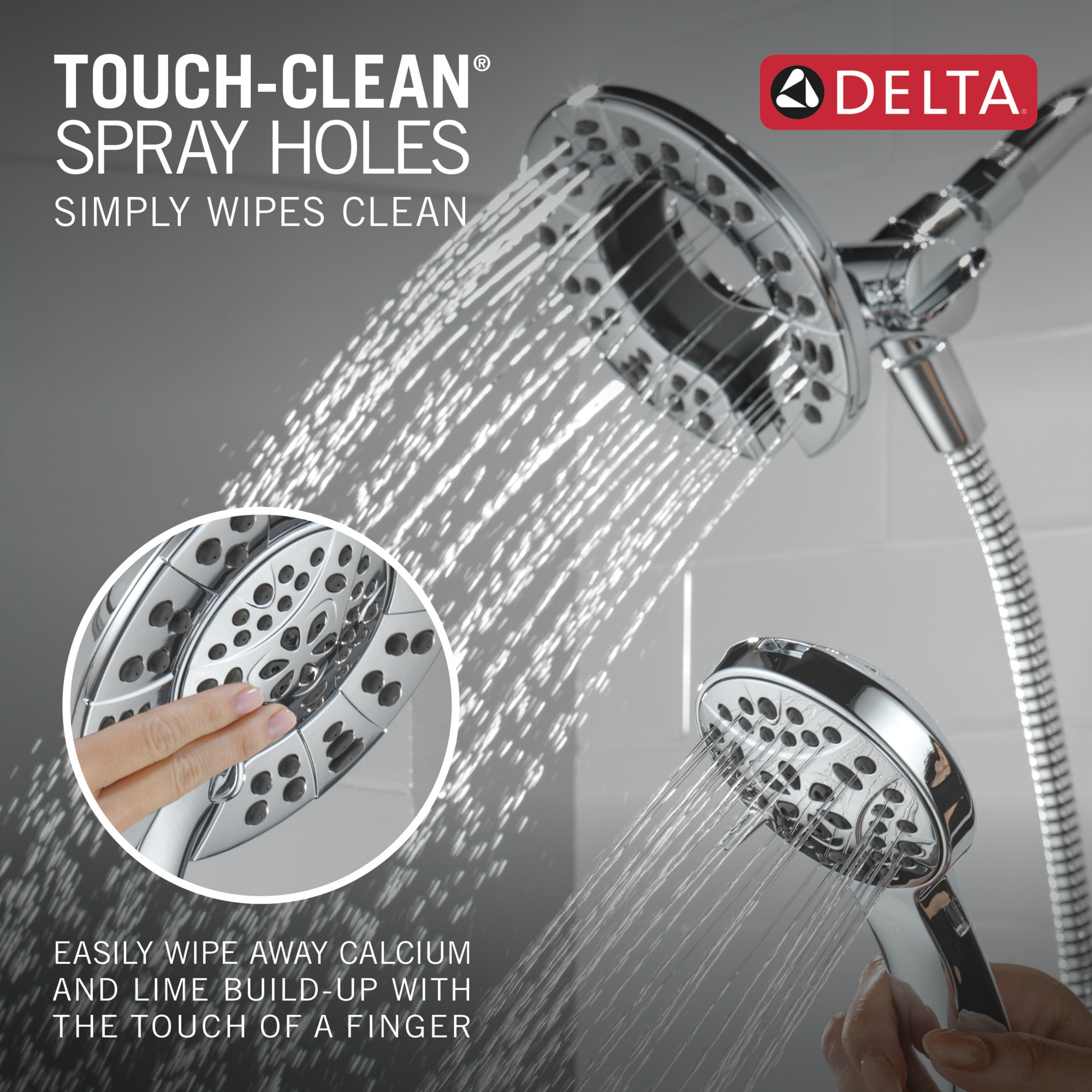 Grifo de bañera y ducha redondo de 6.0 pulgadas con 1 mango y funciones múltiples en cromo Delta Albion T144855-I.