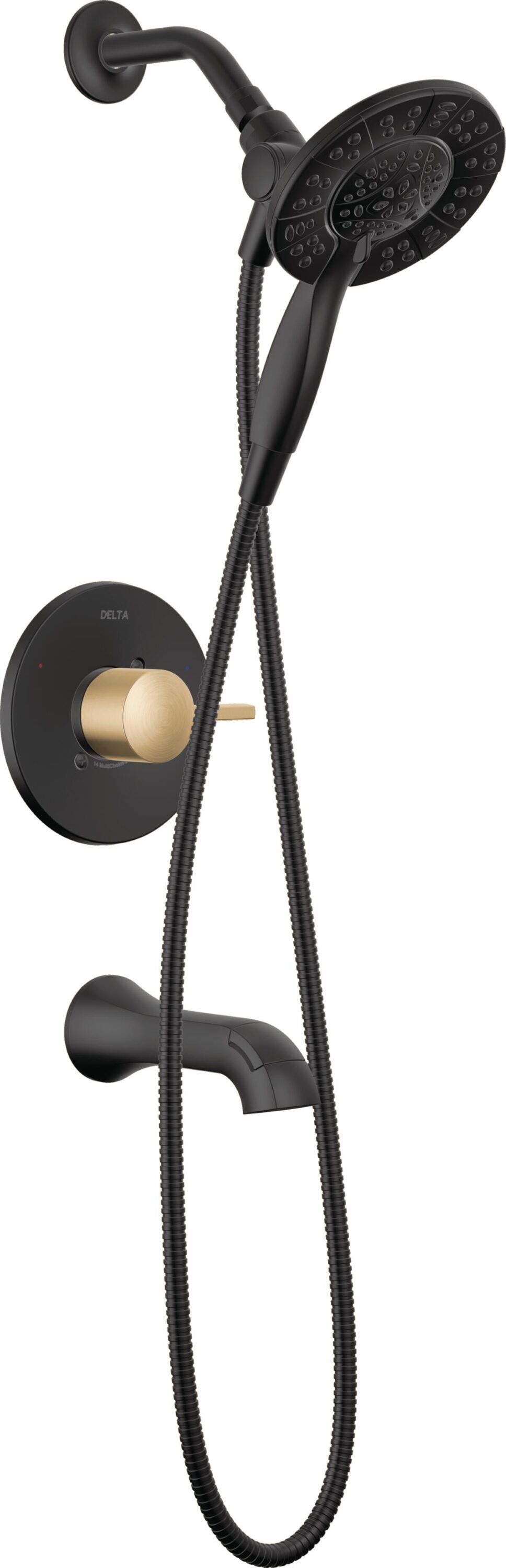 Grifo de Bañera y Ducha Redondo de 6.0 Pulgadas con 1 Mango en Color Negro/Bronce Champagne Delta Albion T144855-GZ-I