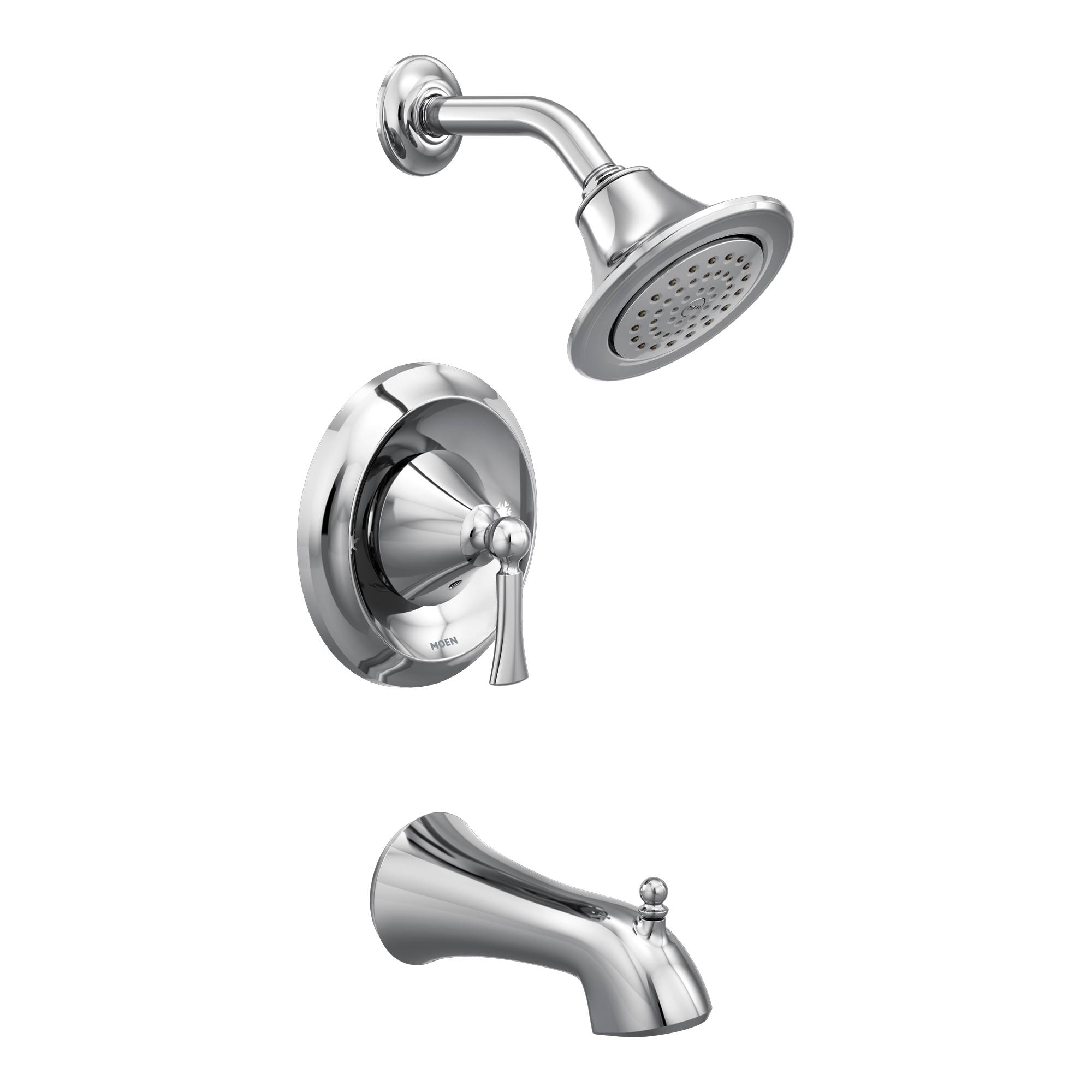 Grifo para bañera y regadera redondo de una manija Moen Wynford en cromo de 5.875 pulgadas con función única