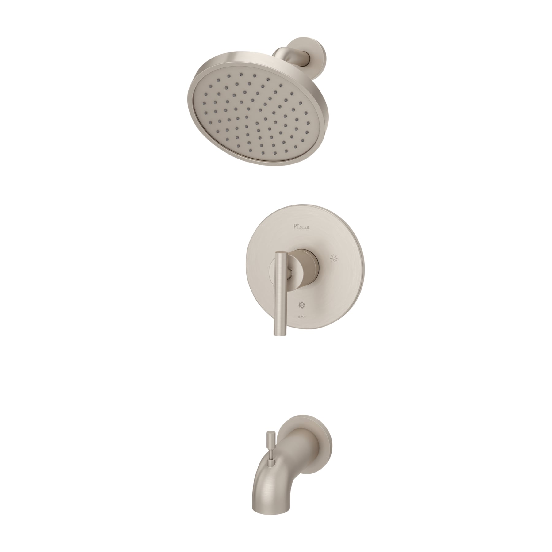 Grifo para bañera y ducha redonda de 7 pulgadas, con un solo mango y función única en níquel cepillado Contempra de Pfister LG89-8NCK