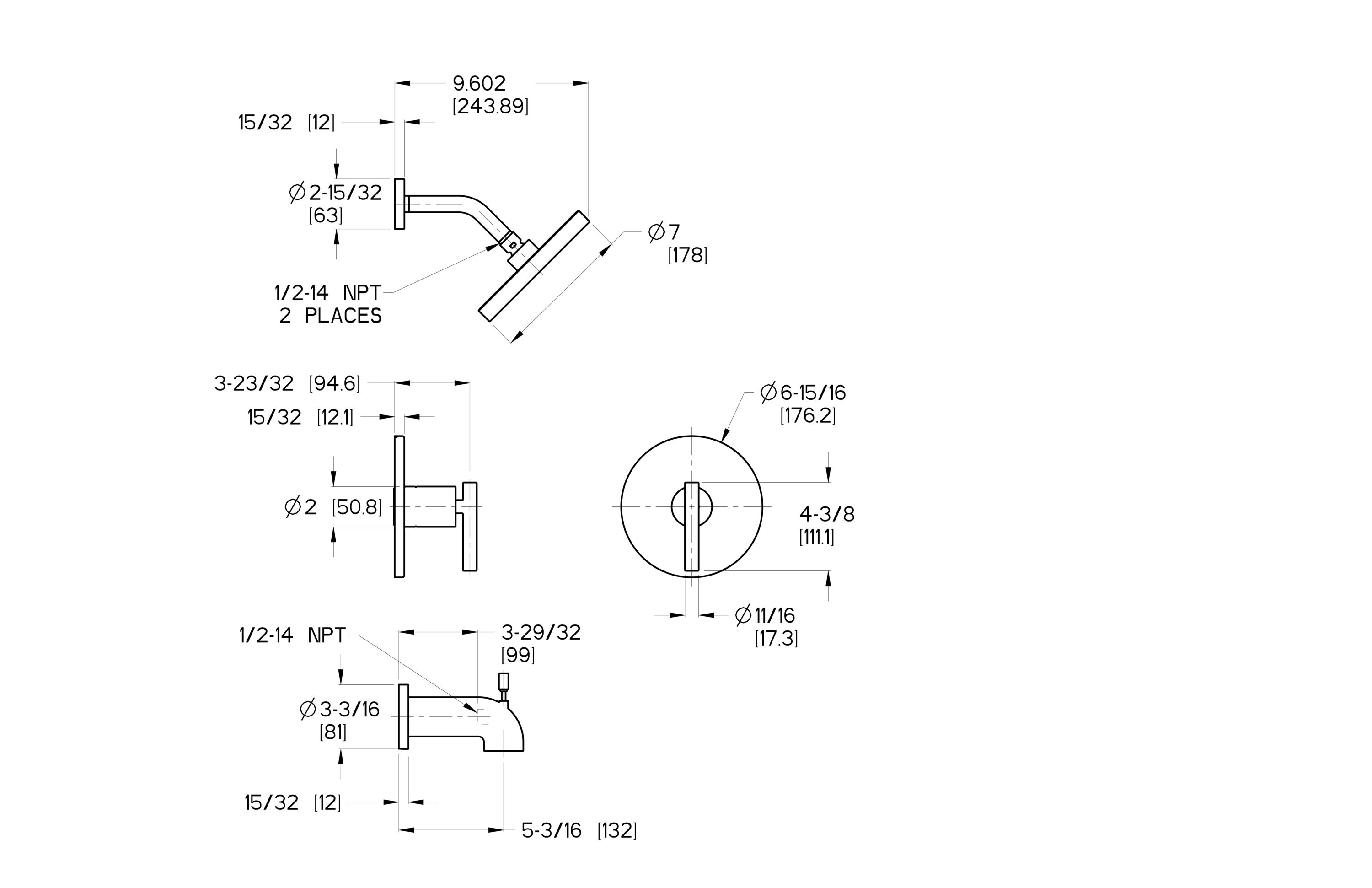 Llave Mezcladora de Bañera y Regadera Redonda de 7.0 Pulgadas, de Función Única y de un Mango, en Acabado Dorado Cepillado Modelo Contempra de Pfister LG89-8NCBG