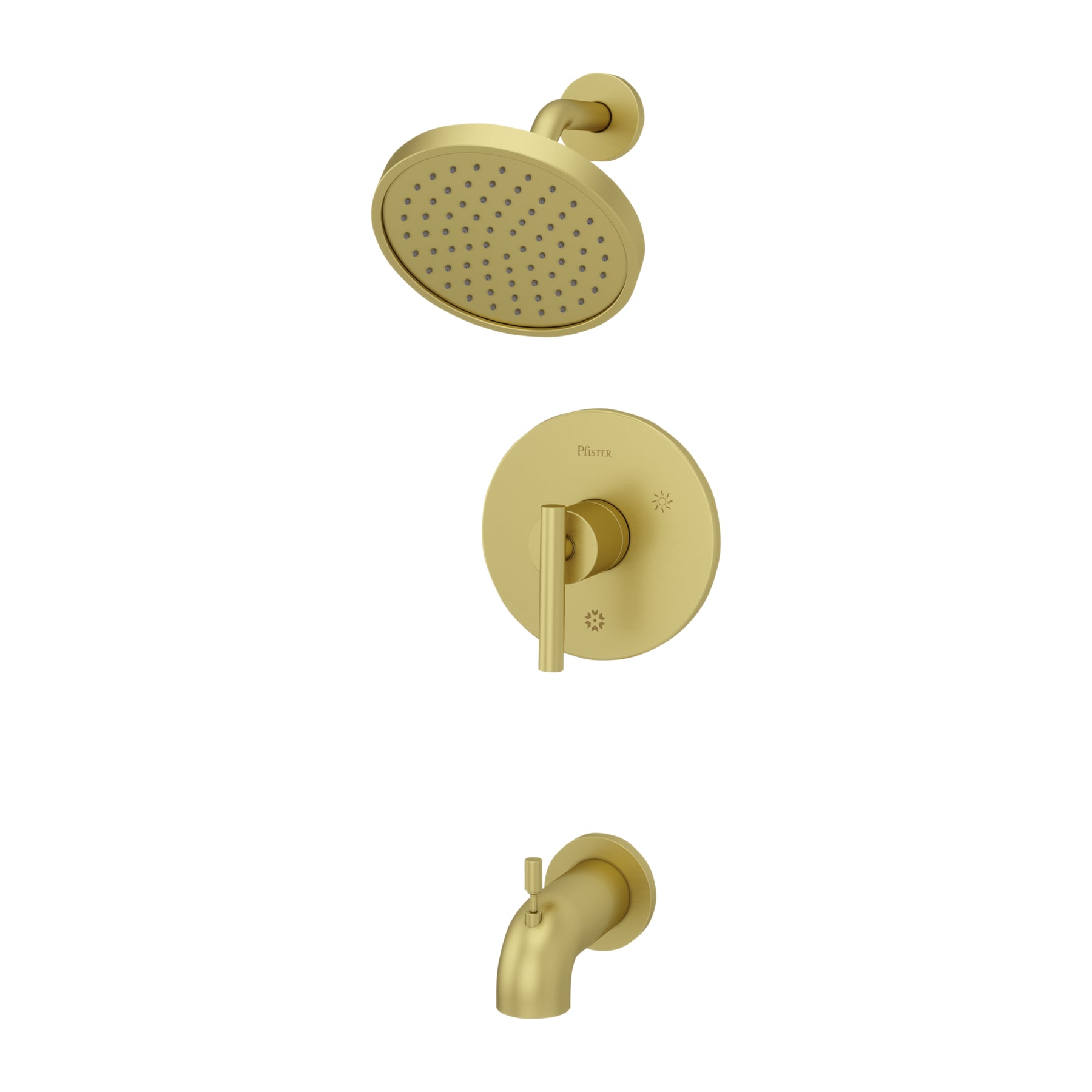 Llave Mezcladora de Bañera y Regadera Redonda de 7.0 Pulgadas, de Función Única y de un Mango, en Acabado Dorado Cepillado Modelo Contempra de Pfister LG89-8NCBG