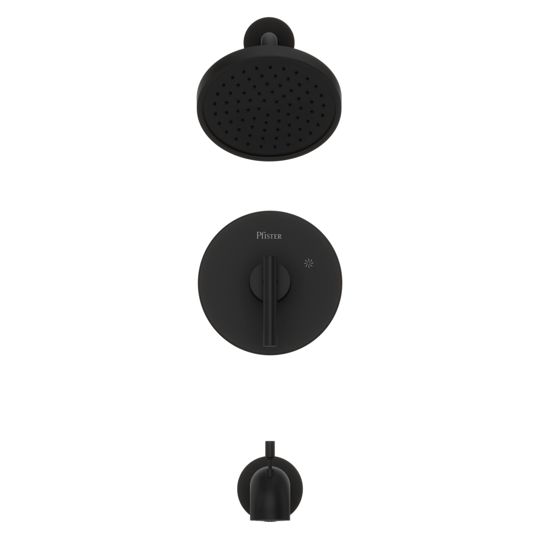 Mezcladora para bañera y ducha redonda de 7.0 pulgadas, de un solo mango y función única en negro mate Contempra Pfister LG89-8NCB