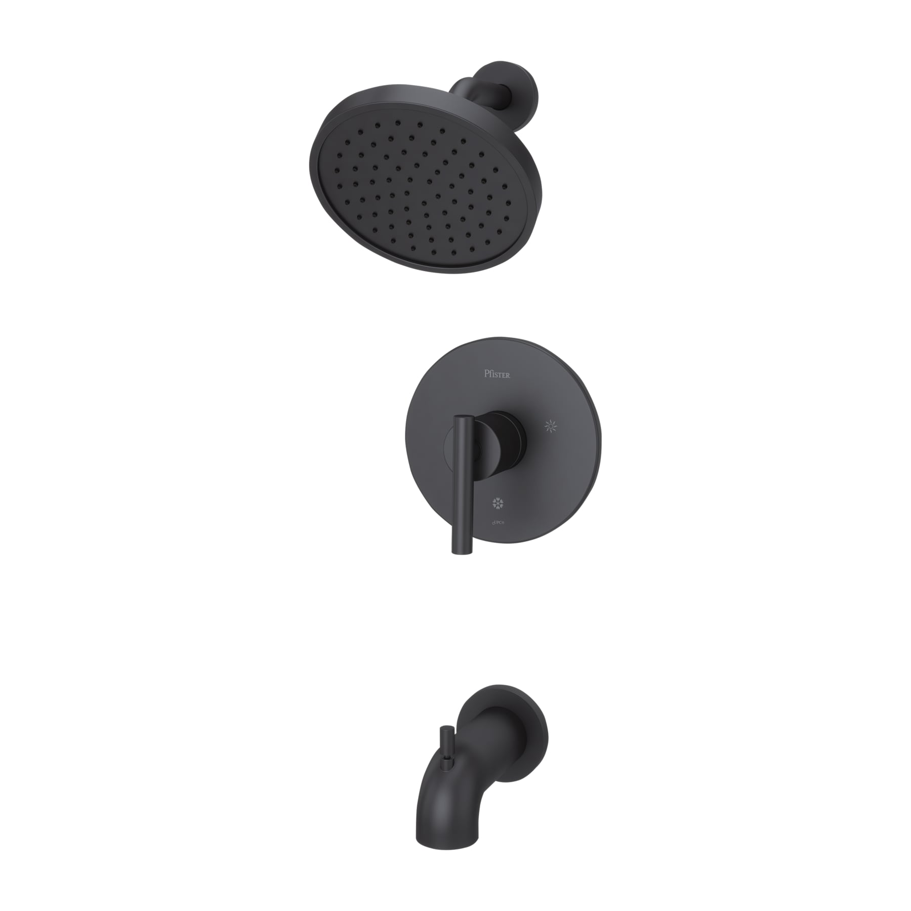 Mezcladora para bañera y ducha redonda de 7.0 pulgadas, de un solo mango y función única en negro mate Contempra Pfister LG89-8NCB
