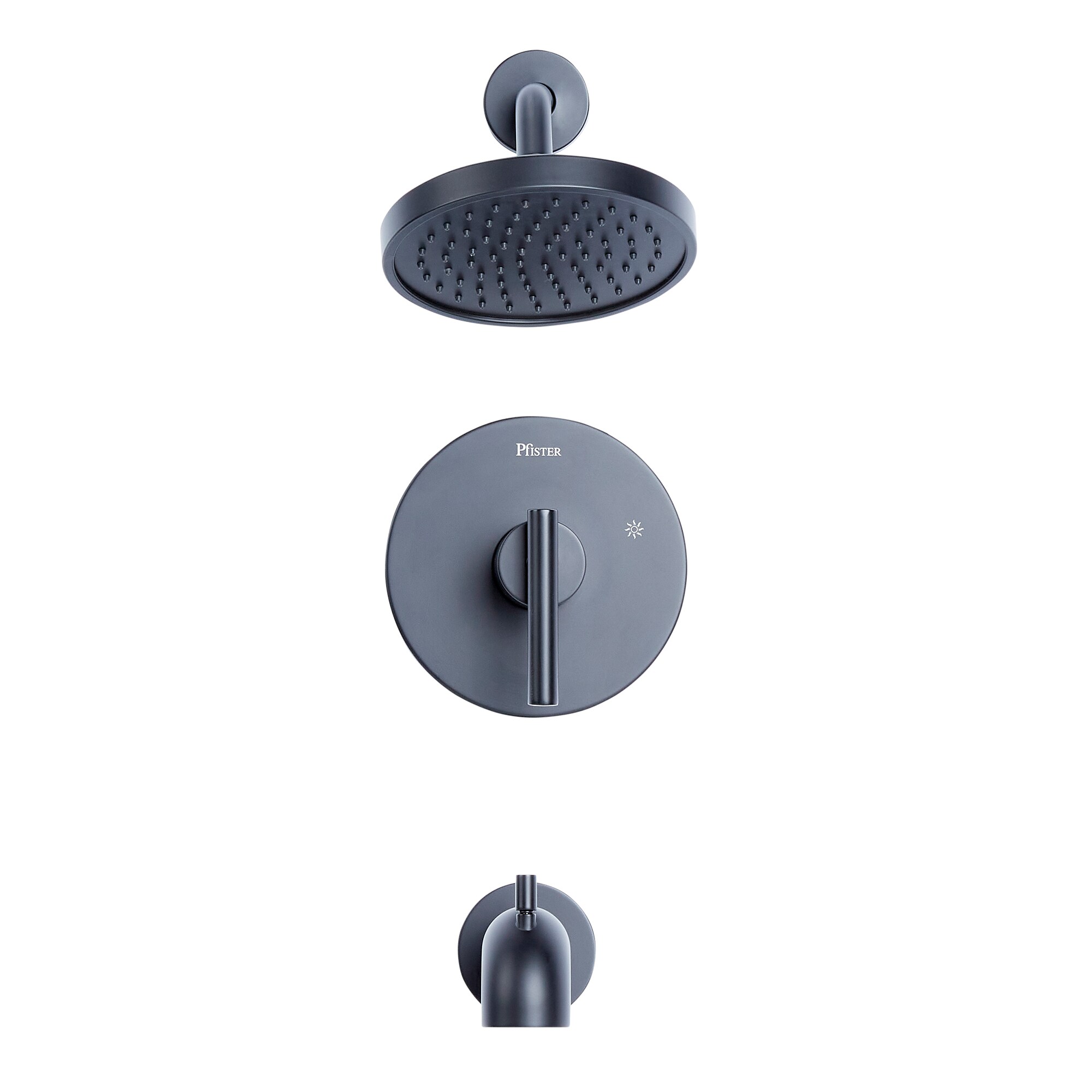 Mezcladora para bañera y ducha redonda de 7.0 pulgadas, de un solo mango y función única en negro mate Contempra Pfister LG89-8NCB