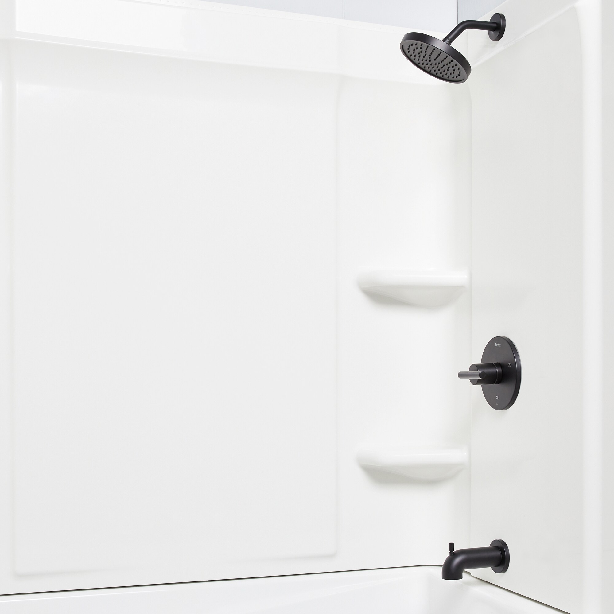 Mezcladora para bañera y ducha redonda de 7.0 pulgadas, de un solo mango y función única en negro mate Contempra Pfister LG89-8NCB