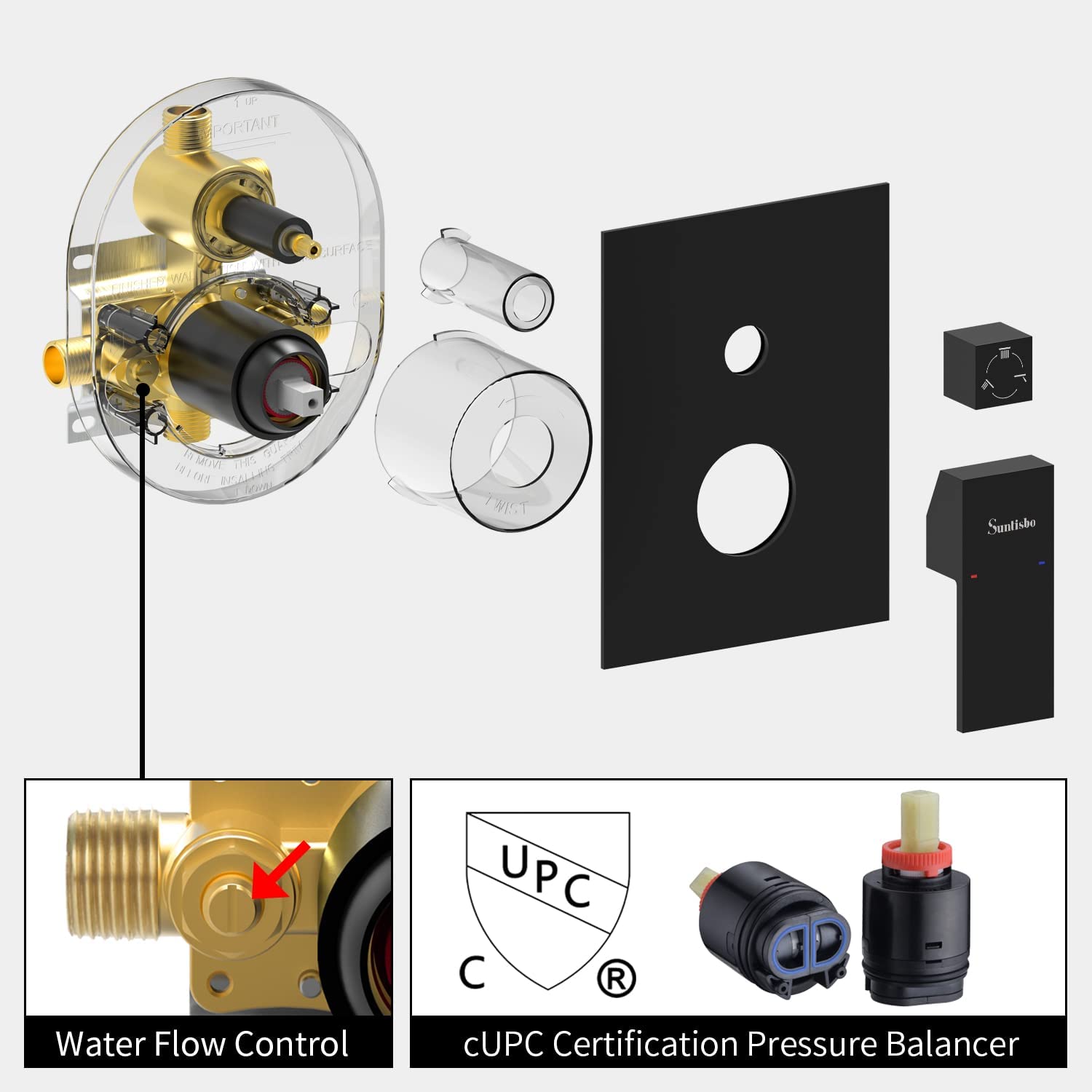 Sistema de regadera de lluvia WELLFOR DT Mayte Negro con 1 mango, función única, cuadrada de 12 pulgadas para bañera y regadera con válvula DTG-806CS16ORB.