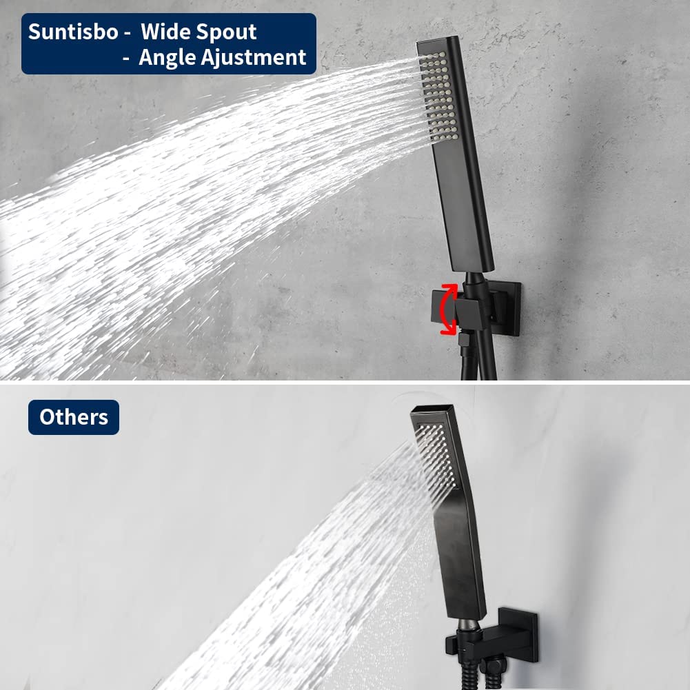 Sistema de regadera de lluvia WELLFOR DT Mayte Negro con 1 mango, función única, cuadrada de 12 pulgadas para bañera y regadera con válvula DTG-806CS16ORB.