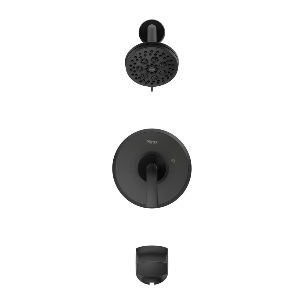 Grifo de bañera redondo y ducha de 1 manija en negro mate Pfister Karci con función múltiple y válvula