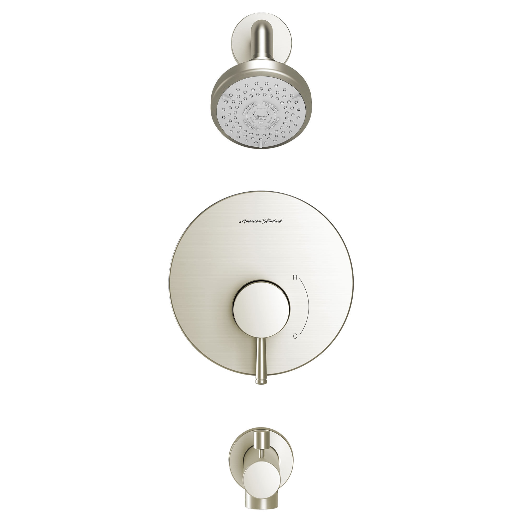 Grifo de Bañera y Ducha Redondo de 2.375 Pulgadas de American Standard Serin en Níquel Cepillado con 1 Mango y Funciones Múltiples TU064508.295