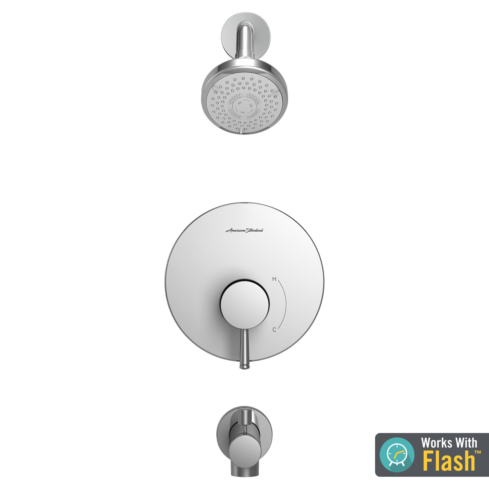 Grifo de Bañera y Ducha de 1 Mango Multi-función Redondo de 2.375 Pulgadas en Cromo Pulido Serie Serin de American Standard