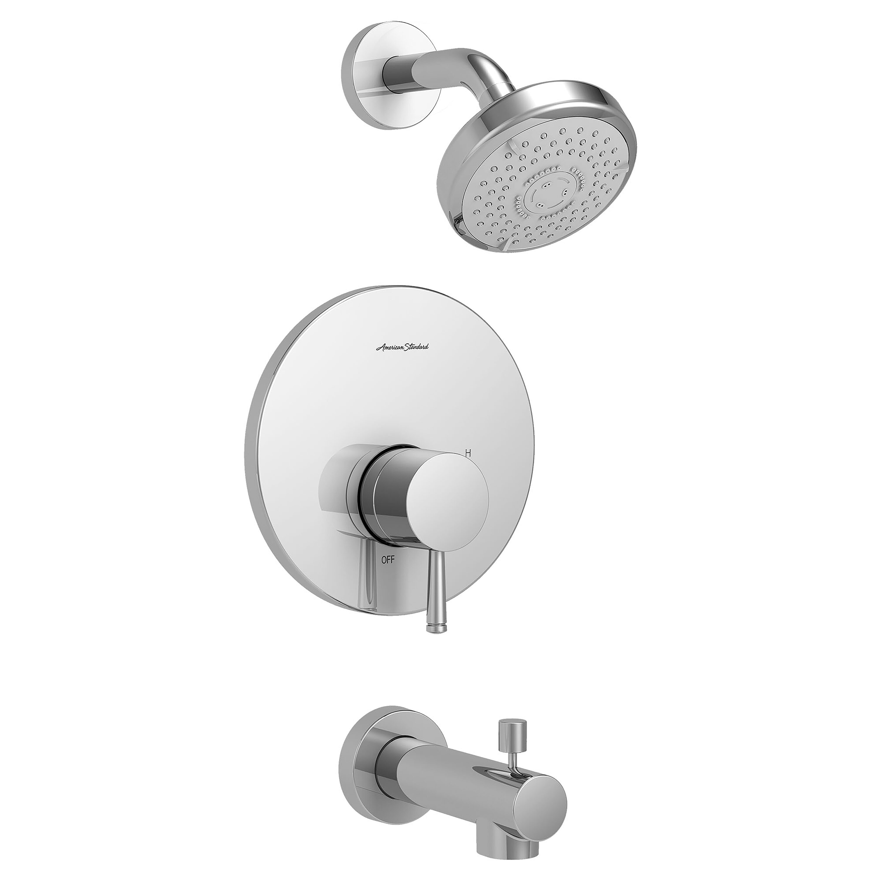 Grifo de Bañera y Ducha de 1 Mango Multi-función Redondo de 2.375 Pulgadas en Cromo Pulido Serie Serin de American Standard