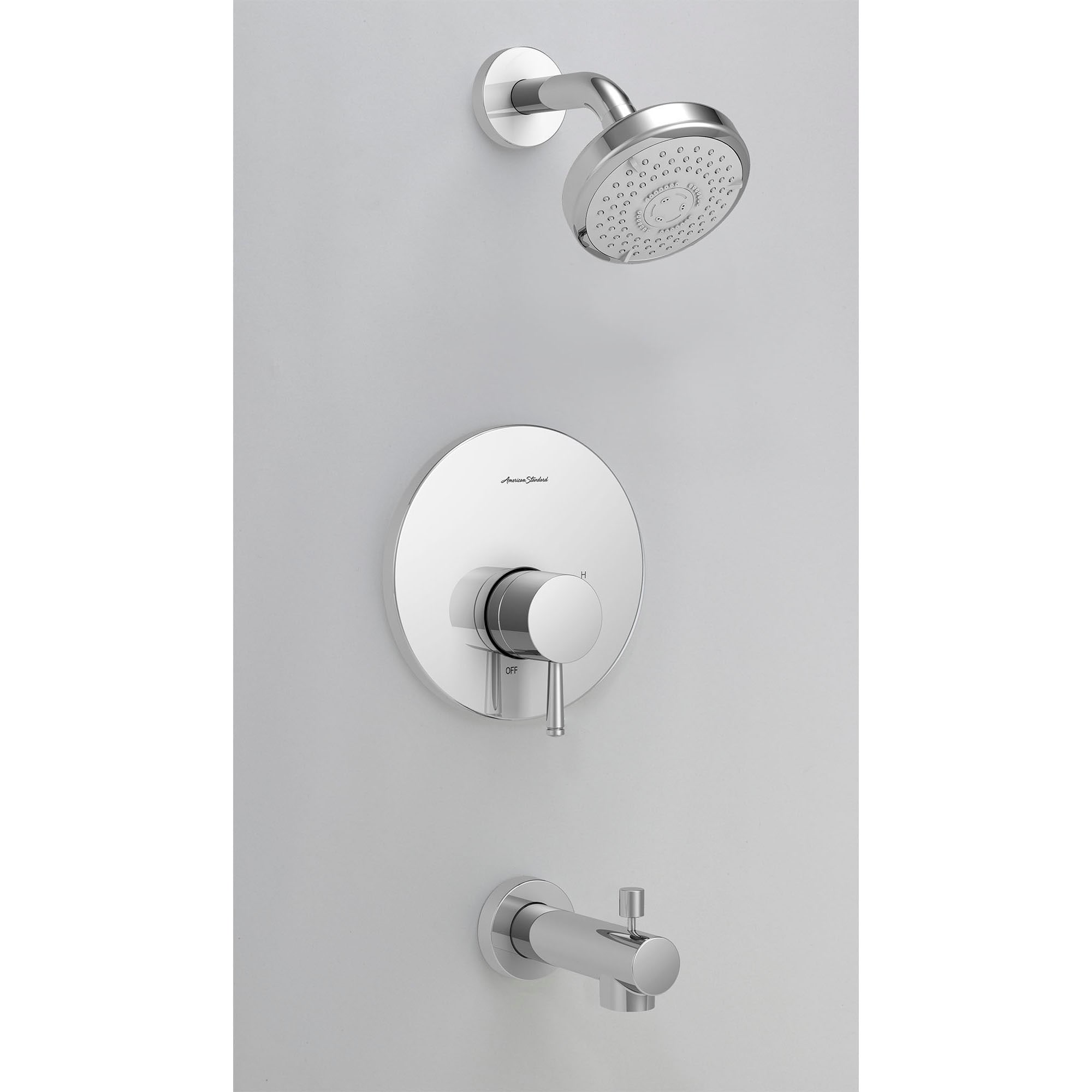Grifo de Bañera y Ducha de 1 Mango Multi-función Redondo de 2.375 Pulgadas en Cromo Pulido Serie Serin de American Standard