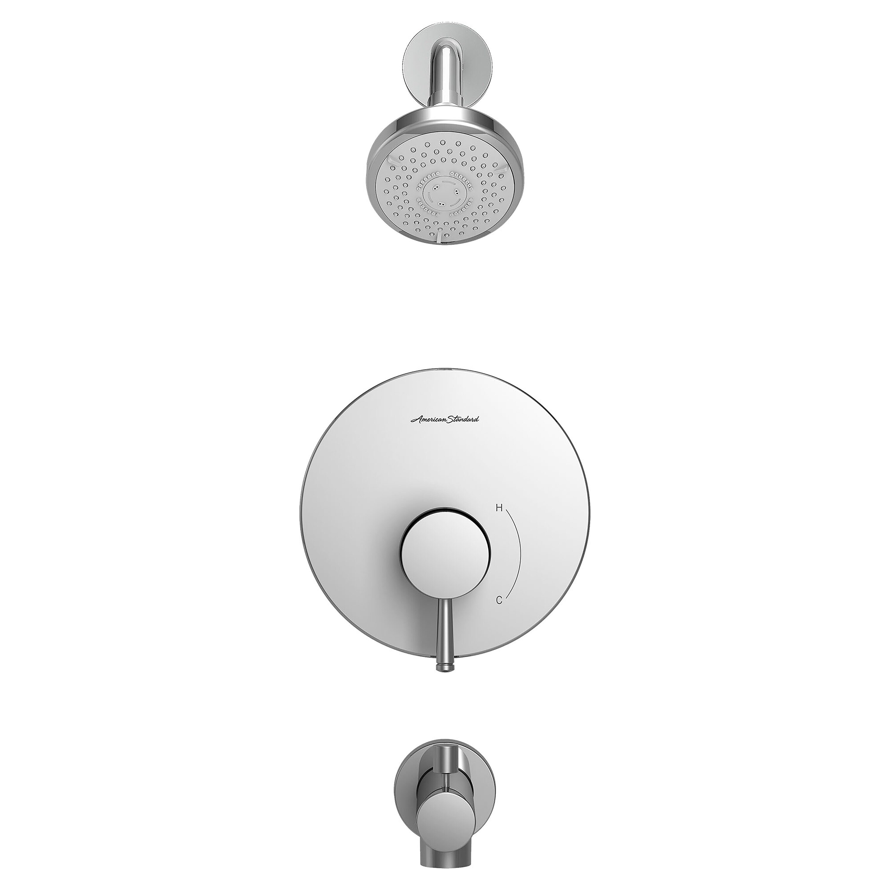 Grifo de Bañera y Ducha de 1 Mango Multi-función Redondo de 2.375 Pulgadas en Cromo Pulido Serie Serin de American Standard