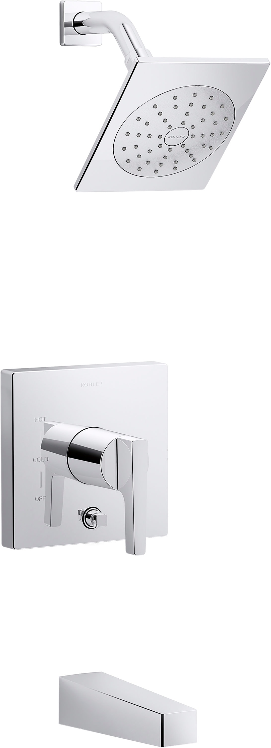 Grifo de bañera y ducha cuadrado de 4.125 pulgadas, cromo pulido, de una sola llave y una sola función de honestidad de KOHLER K-T99763-4G-CP