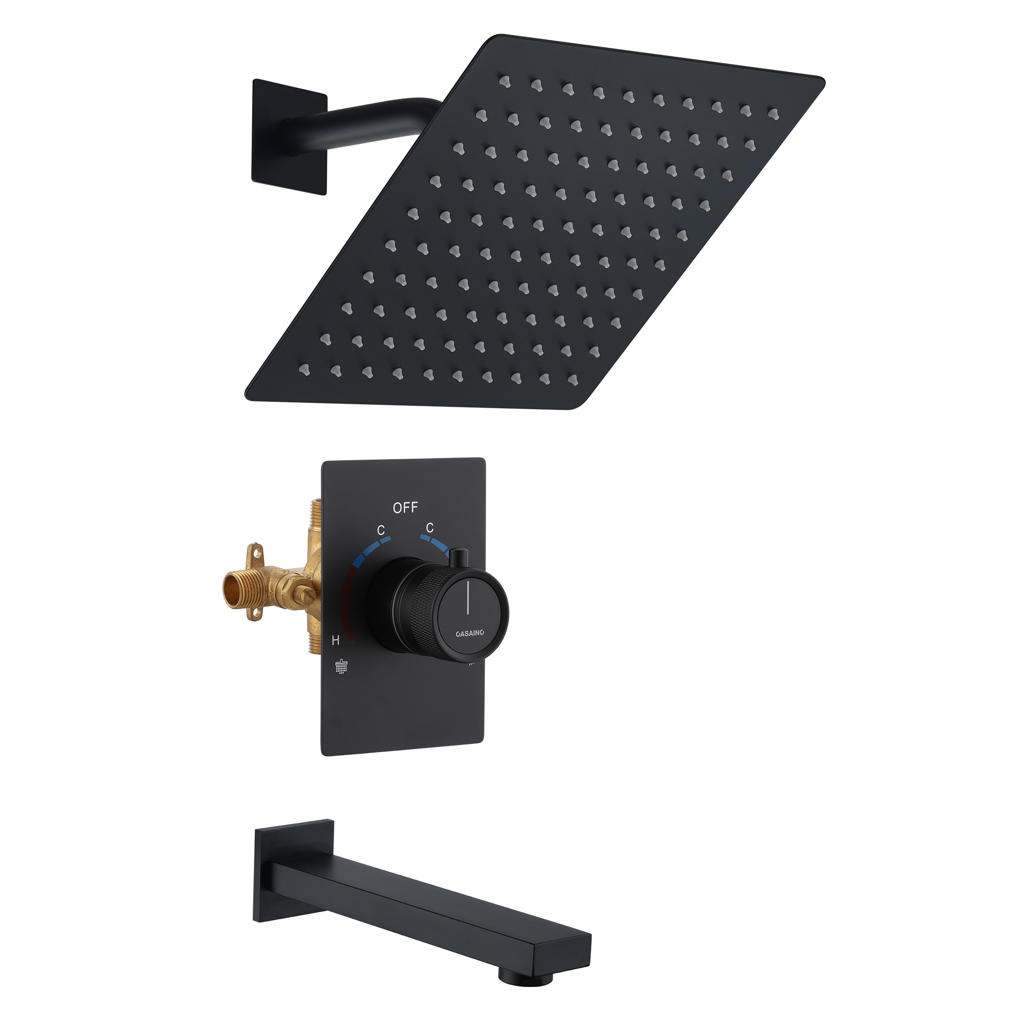 Mezcladora para bañera y regadera en negro mate de 1 manija con función única de 10 pulgadas, cuadrada.