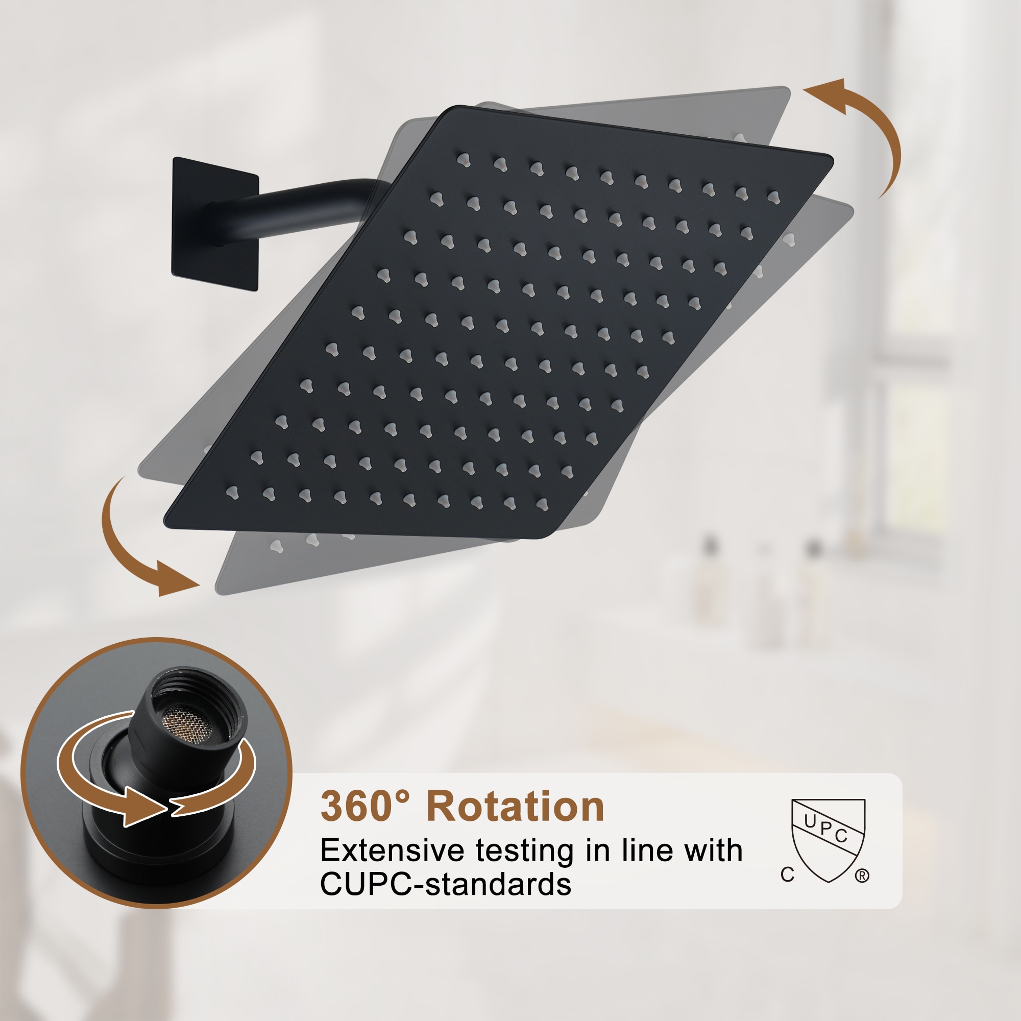 Mezcladora para bañera y regadera en negro mate de 1 manija con función única de 10 pulgadas, cuadrada.