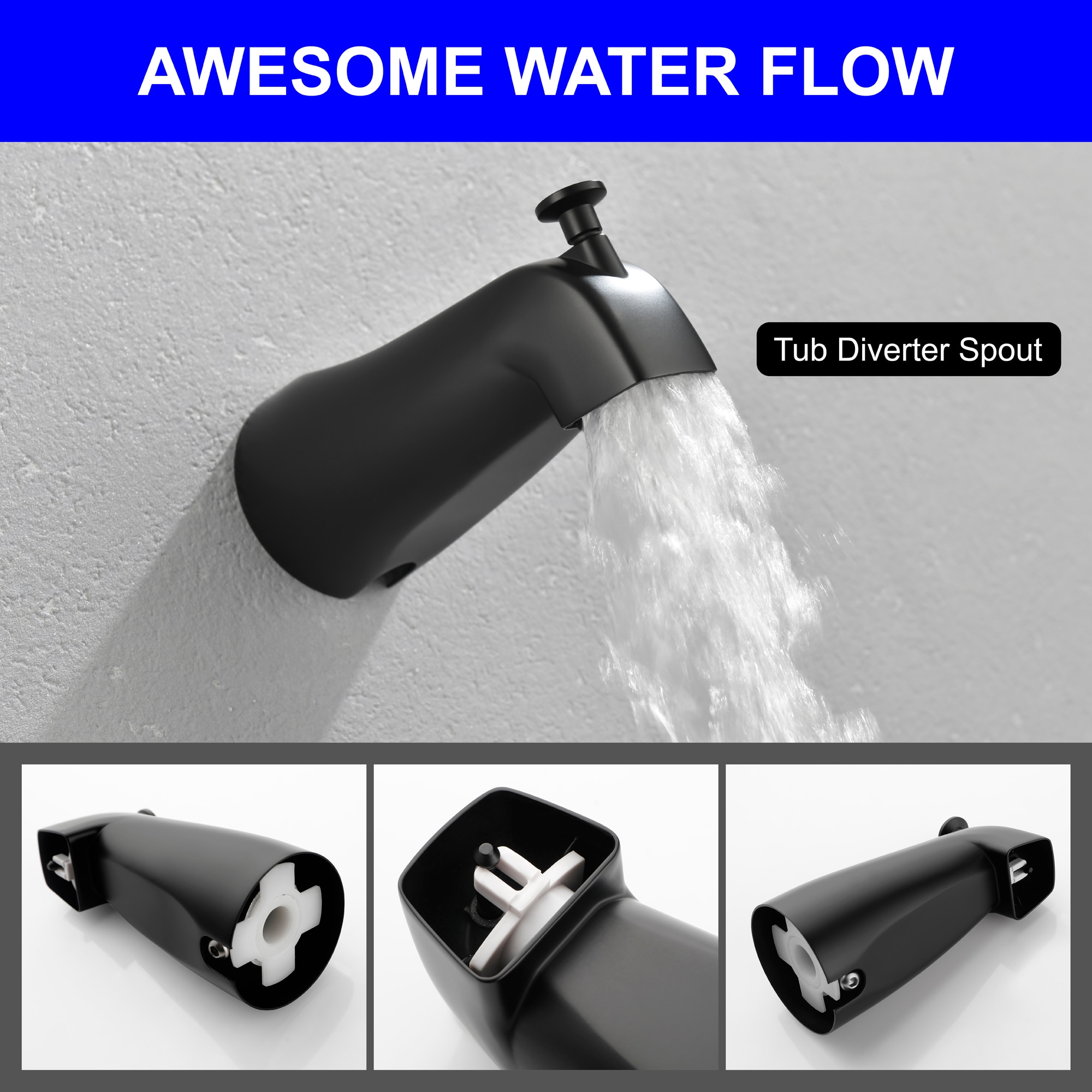 Grifo para bañera y ducha redonda de 5 pulgadas con acabado mate negro y válvula de un mango WELLFOR WA4003MB02