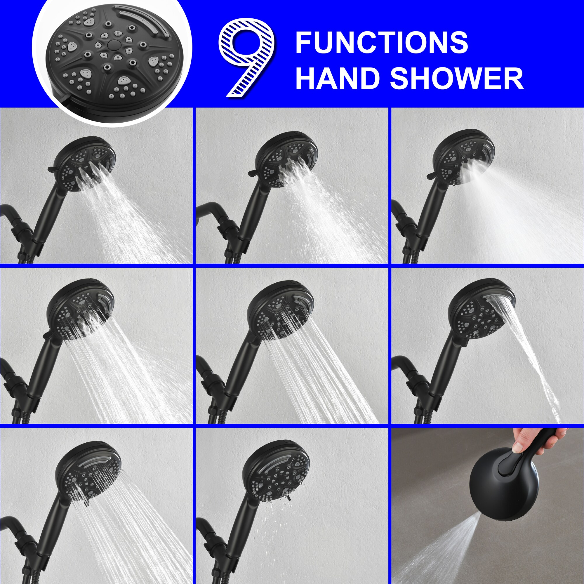 Grifo para bañera y ducha redonda de 5 pulgadas con acabado mate negro y válvula de un mango WELLFOR WA4003MB02
