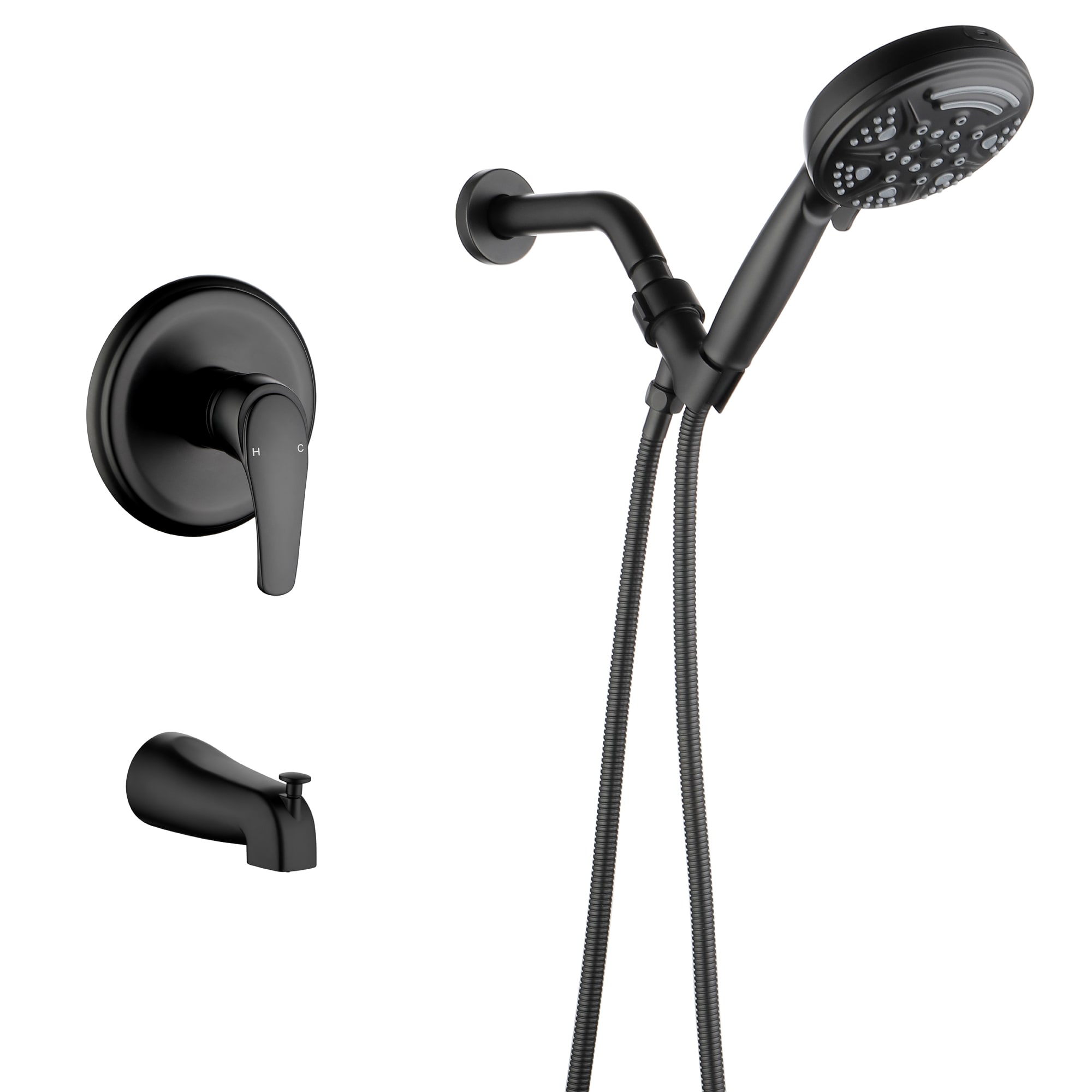 Grifo para bañera y ducha redonda de 5 pulgadas con acabado mate negro y válvula de un mango WELLFOR WA4003MB02