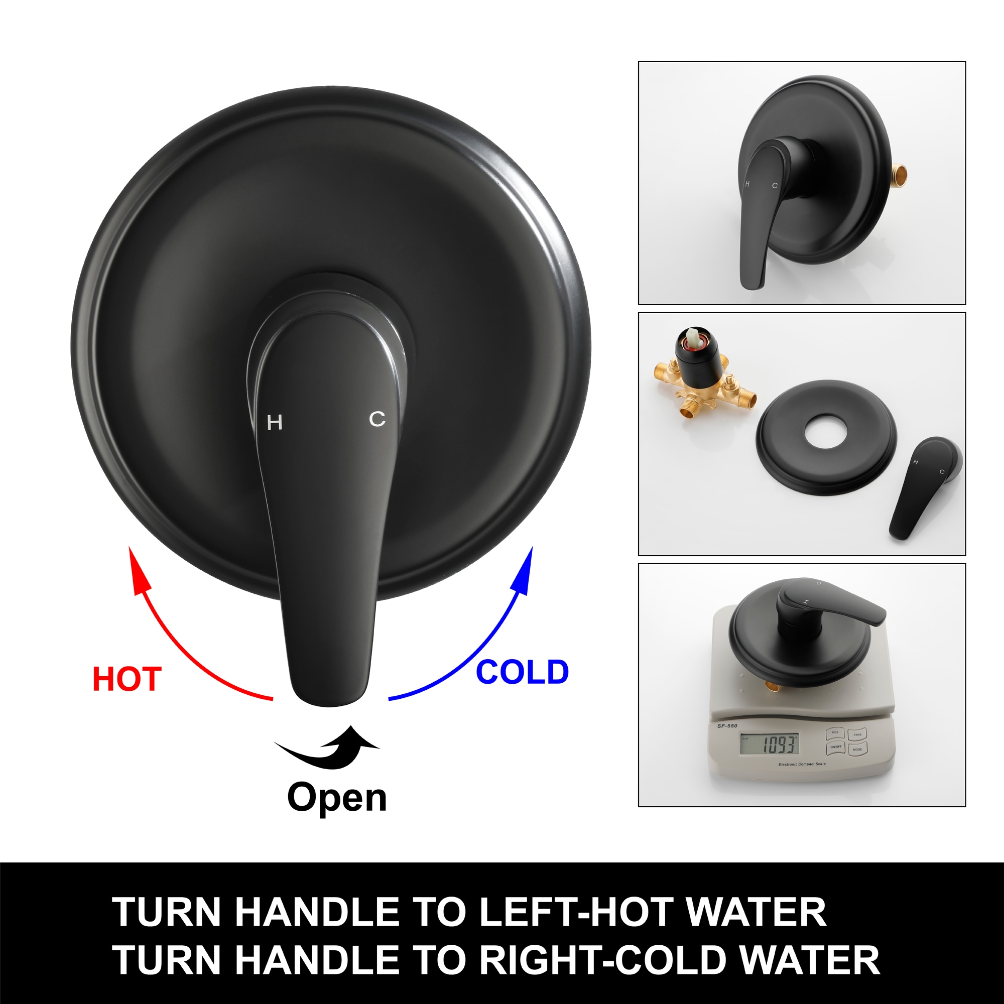 Grifo para bañera y ducha redonda de 5 pulgadas con acabado mate negro y válvula de un mango WELLFOR WA4003MB02