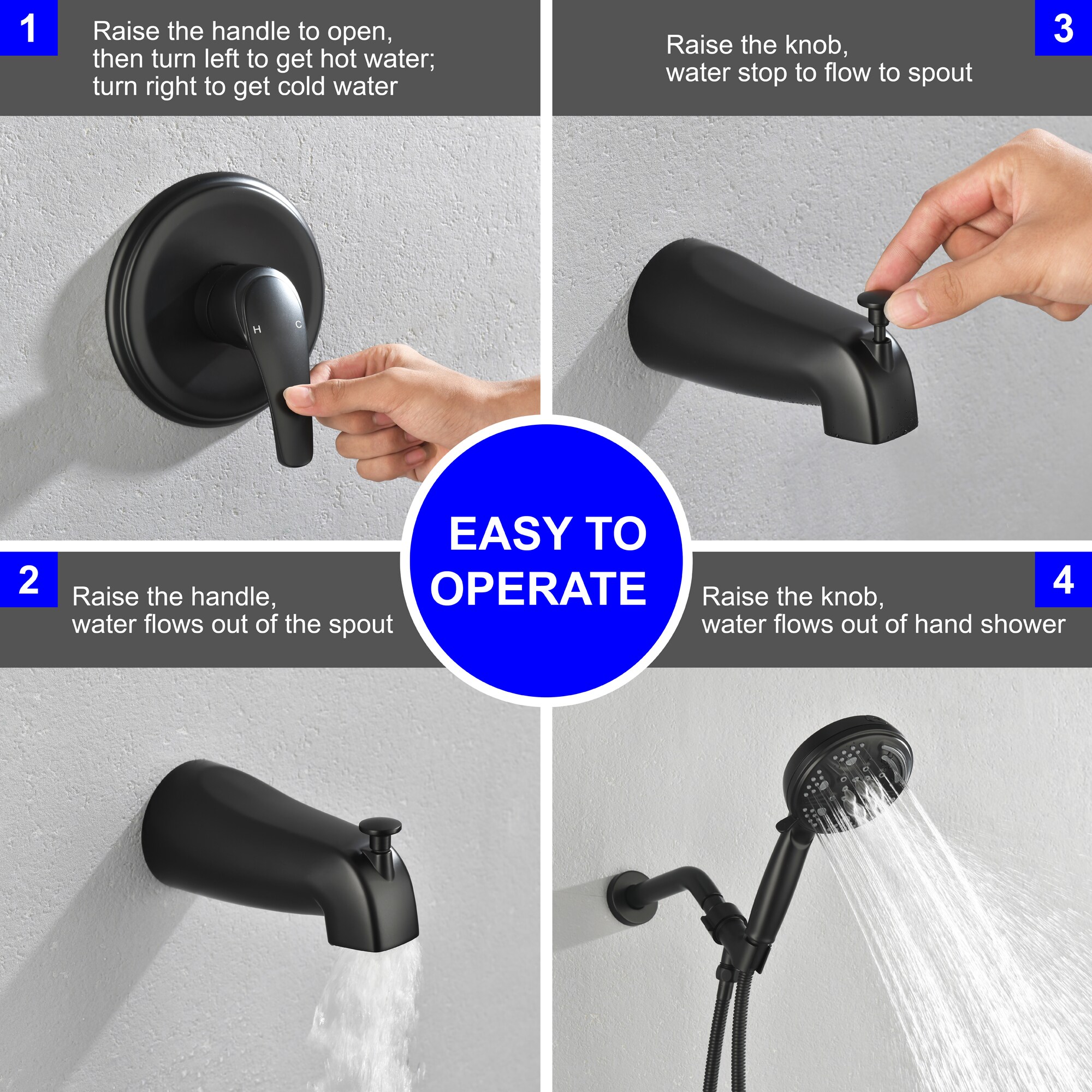 Grifo para bañera y ducha redonda de 5 pulgadas con acabado mate negro y válvula de un mango WELLFOR WA4003MB02