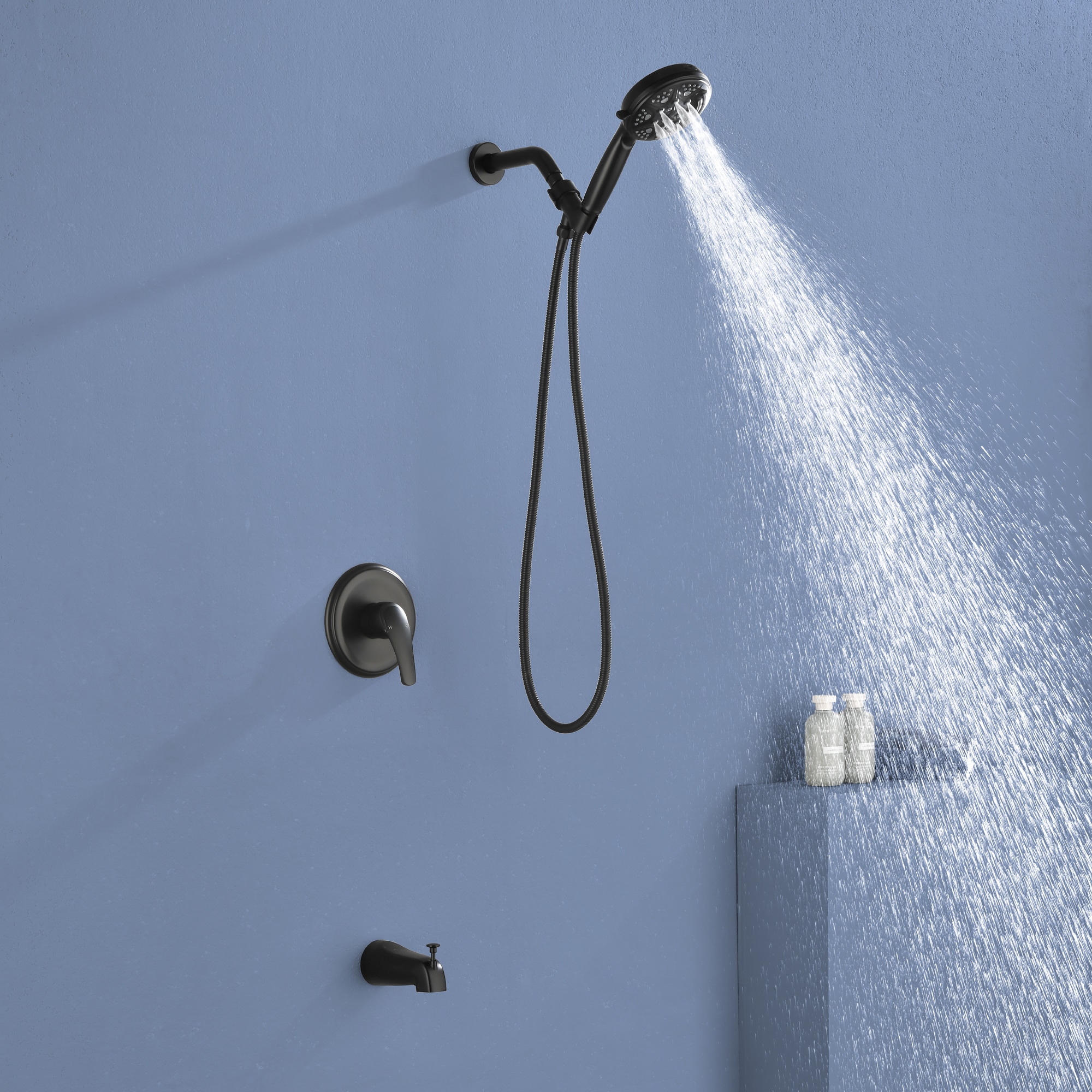 Grifo para bañera y ducha redonda de 5 pulgadas con acabado mate negro y válvula de un mango WELLFOR WA4003MB02