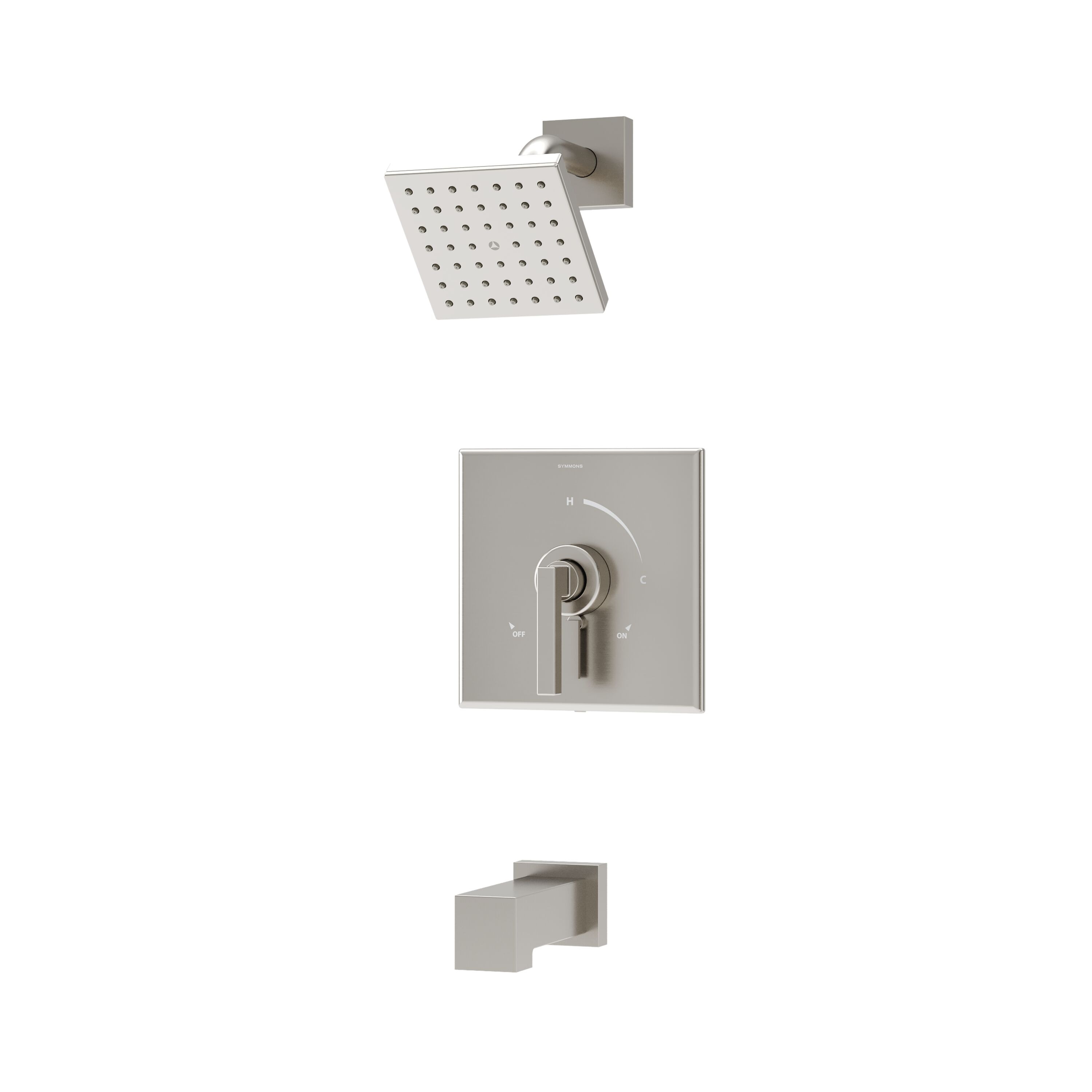 Grifo de Bañera y Ducha de una Manija 1 Función Cuadrado de 4.92 Pulgadas en Níquel Satinado Duro Symmons S3692STN15TRM