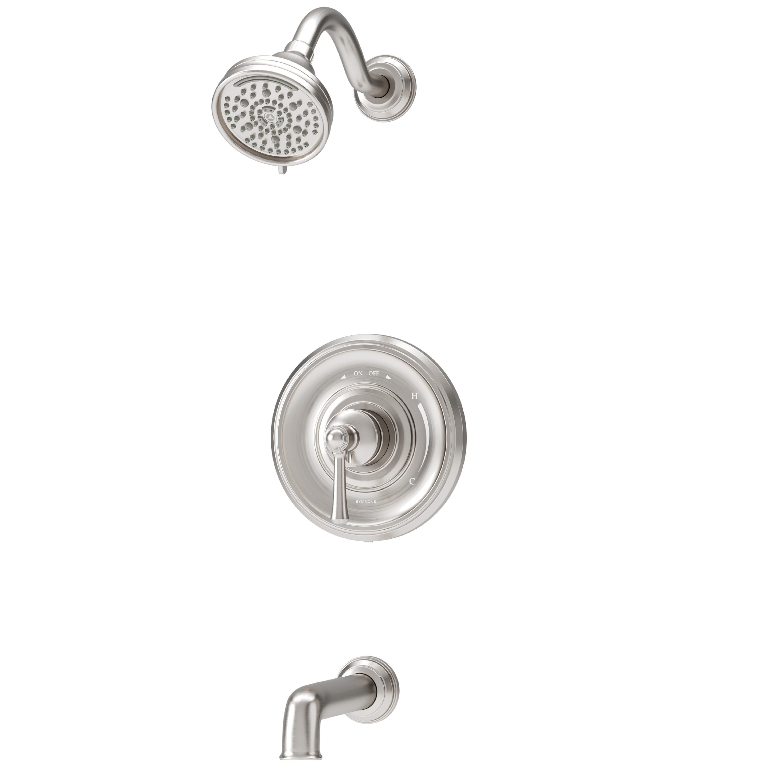Grifo de Bañera y Ducha Redondo de 4.07 Pulgadas, de Satin Nickel con 1 Mango y Funciones Múltiples Braston de Symmons 5892STN15TRM