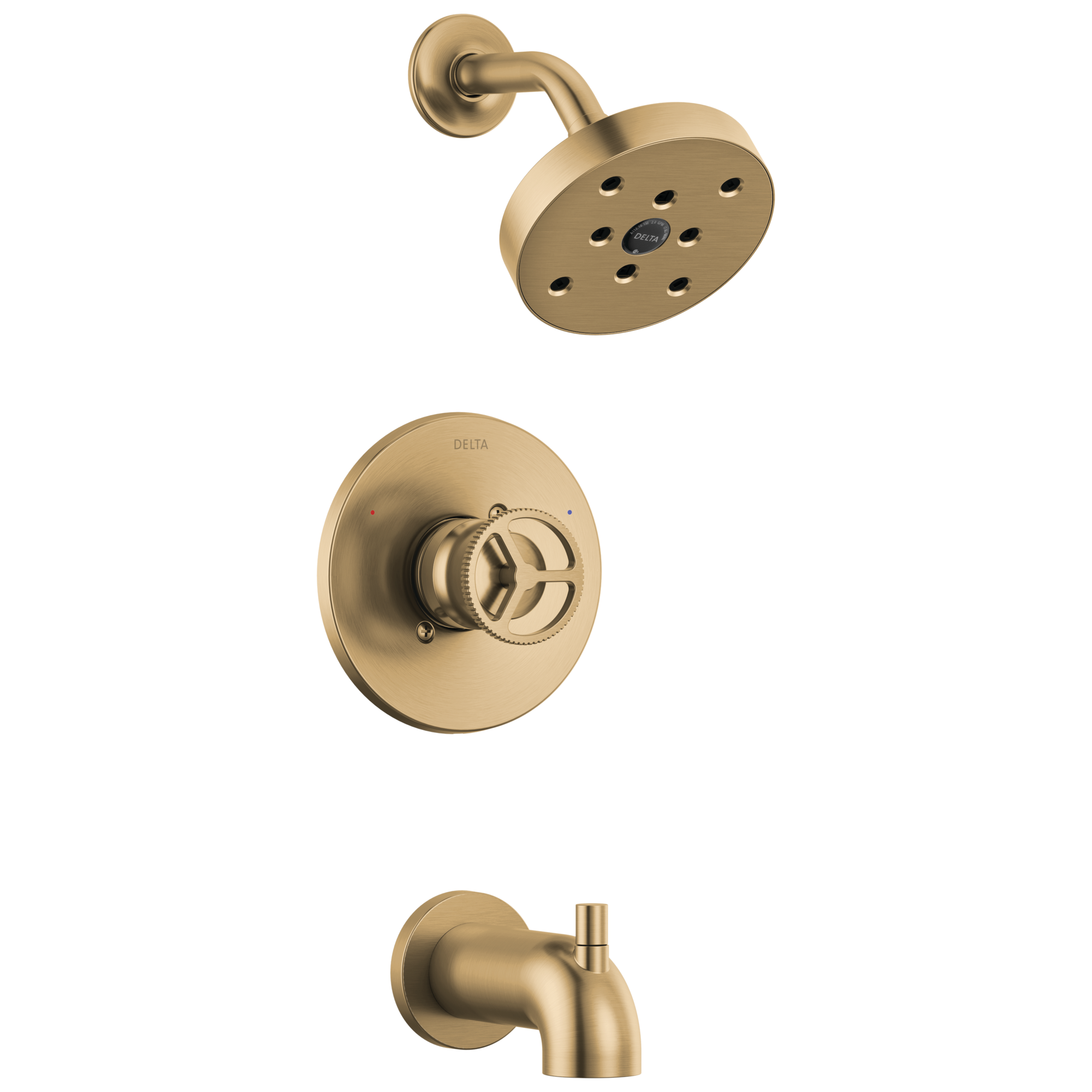 Grifo para bañera y regadera de una sola función con un mango en color bronce champagne Delta Trinsic de 5.41 pulgadas de diámetro