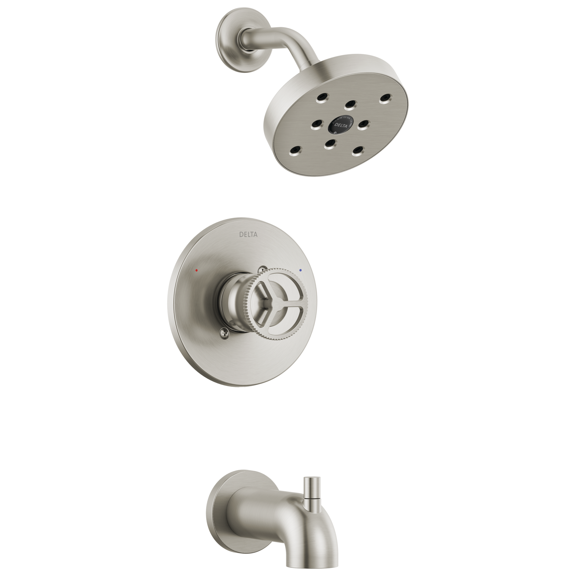 Grifo de bañera y ducha redondo de acero inoxidable Delta Trinsic con 1 manija y función única de 5.41 pulgadas T14458-SS
