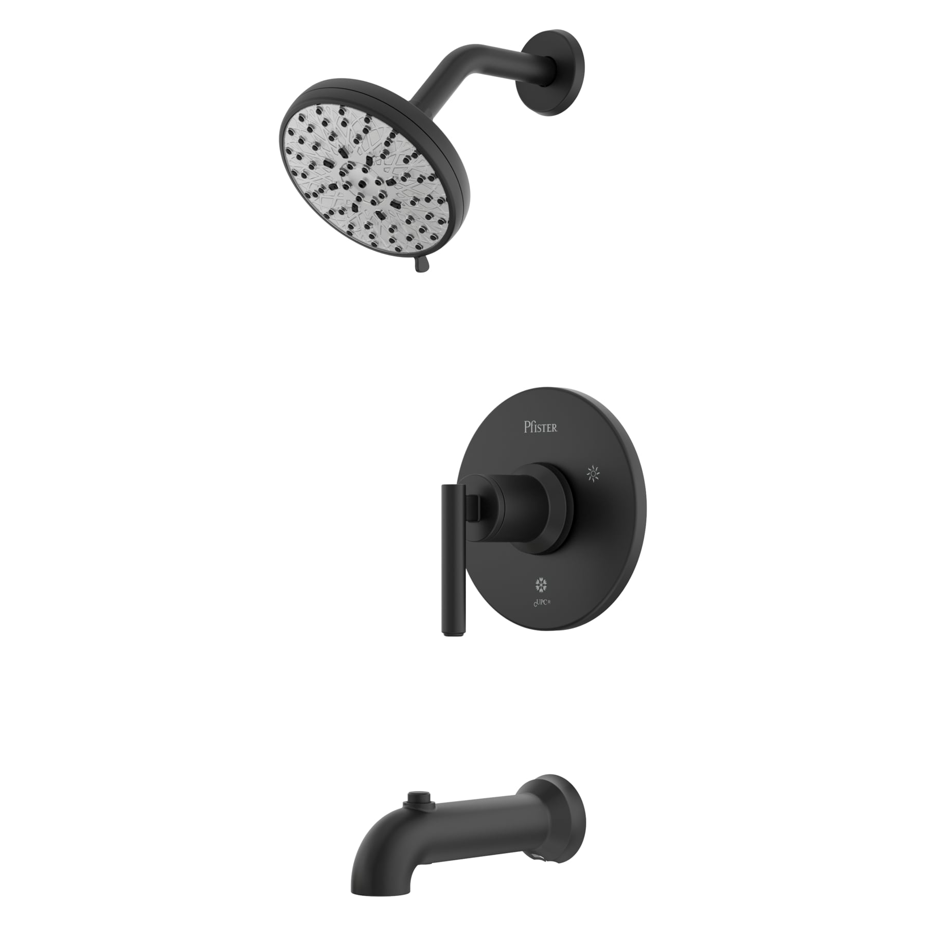 Mezcladora de Bañera y Ducha Redonda Mate Negro de 1 Manija Pfister Capistrano con Protección Spot Defense de 5.563 pulgadas y Función múltiple con Válvula