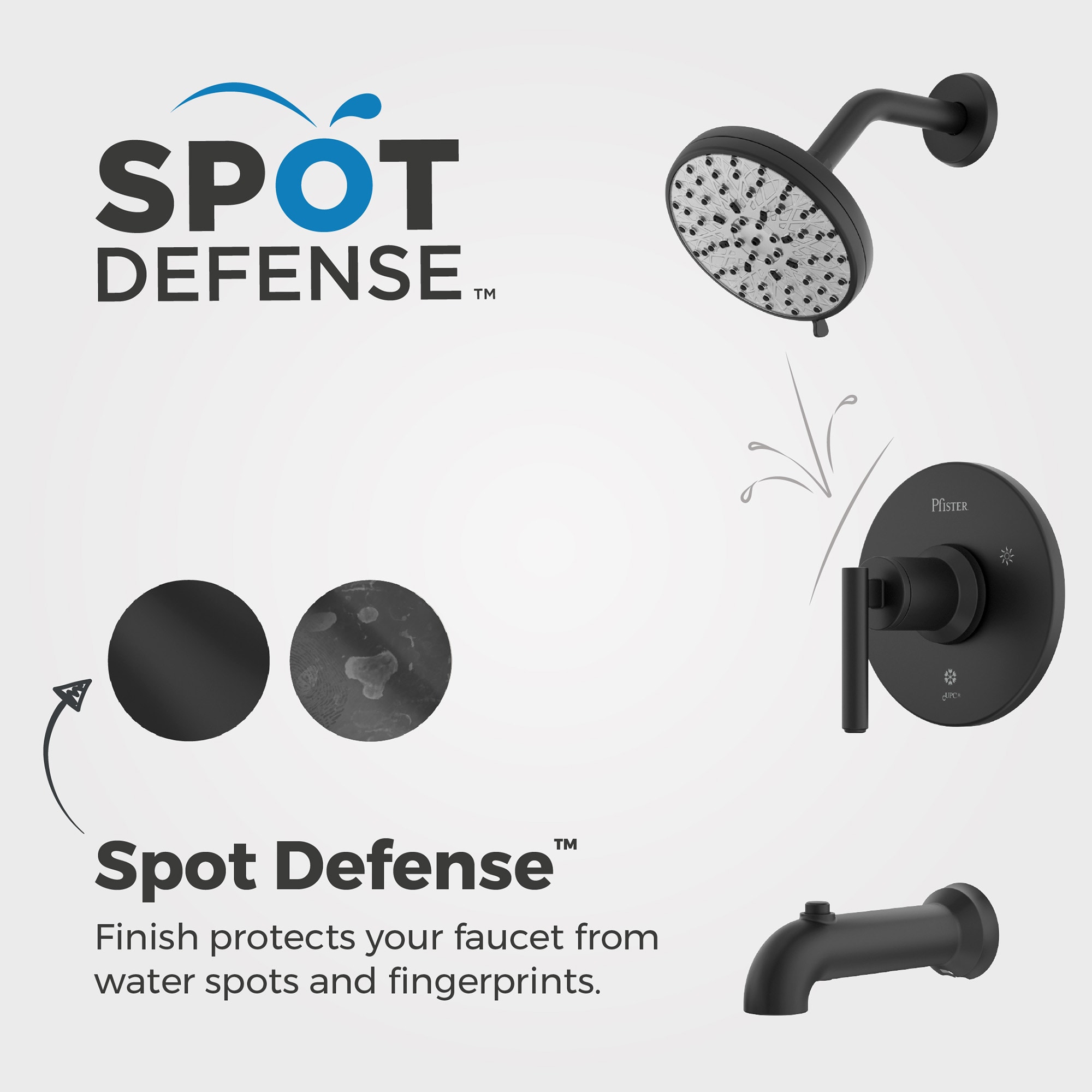 Mezcladora de Bañera y Ducha Redonda Mate Negro de 1 Manija Pfister Capistrano con Protección Spot Defense de 5.563 pulgadas y Función múltiple con Válvula