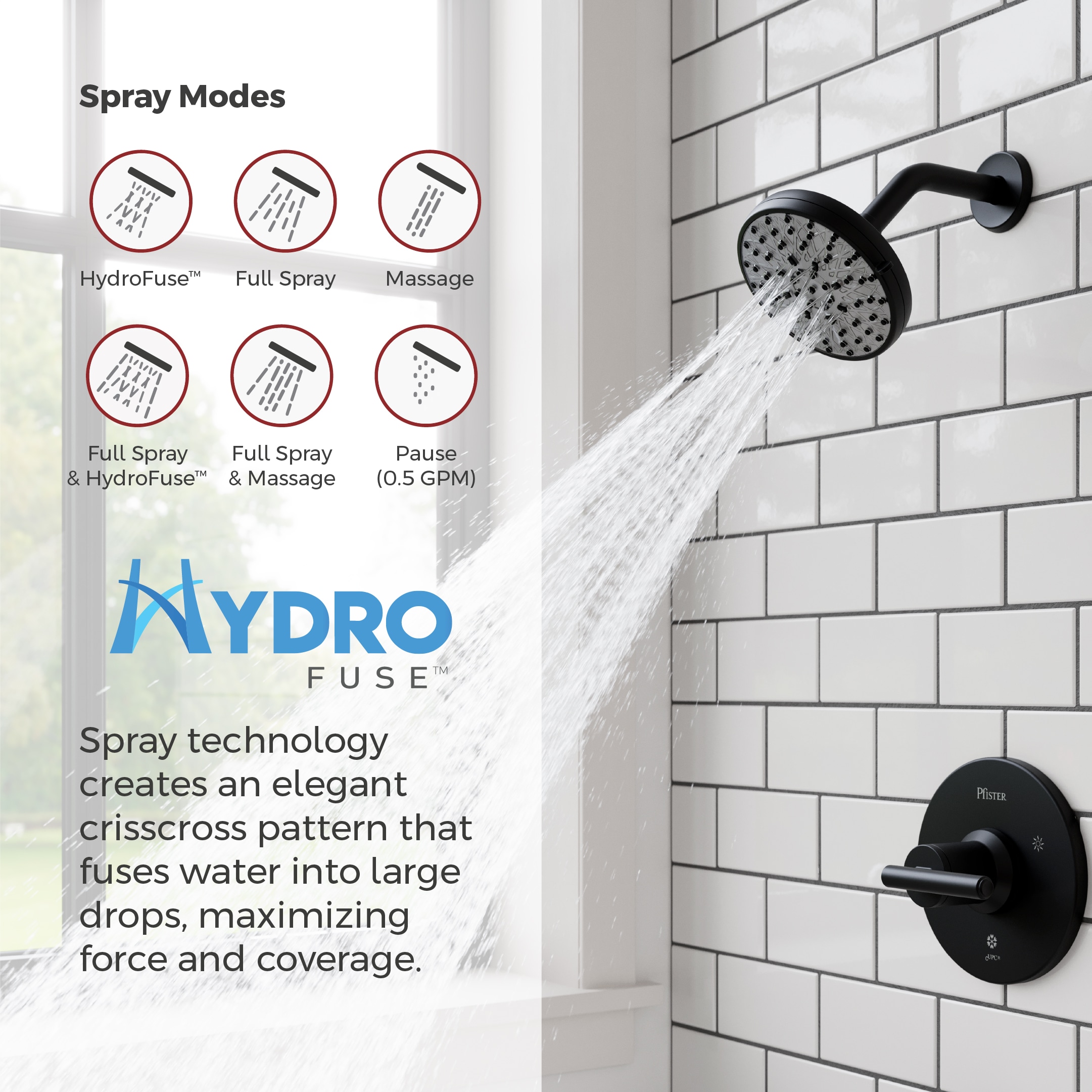 Mezcladora de Bañera y Ducha Redonda Mate Negro de 1 Manija Pfister Capistrano con Protección Spot Defense de 5.563 pulgadas y Función múltiple con Válvula