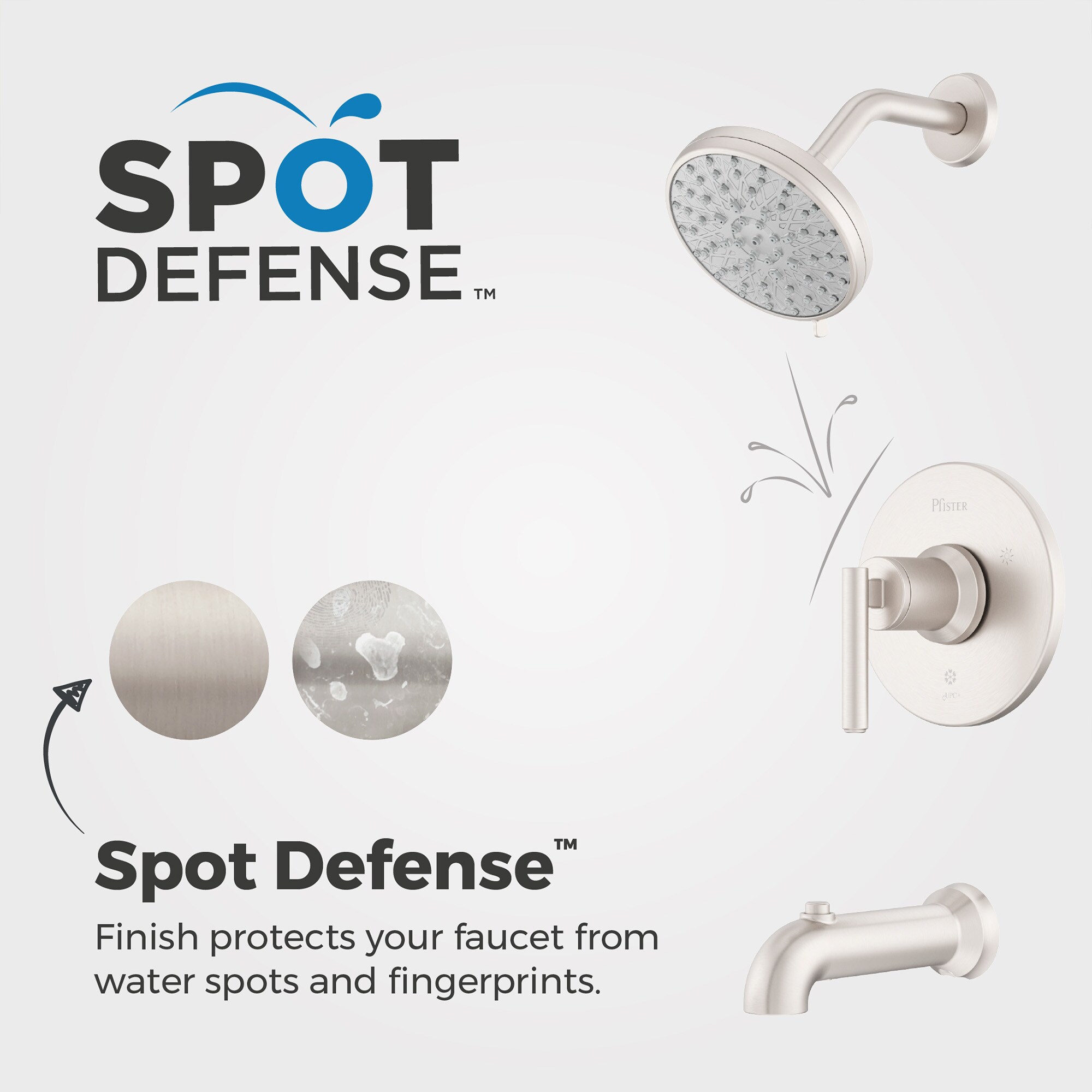 Grifo para bañera y ducha redondo de 1 manija y función múltiple de 5.563 pulgadas con recubrimiento Spot Defense de níquel cepillado Capistrano de Pfister y válvula 8P8-WS2-CSOSGS.