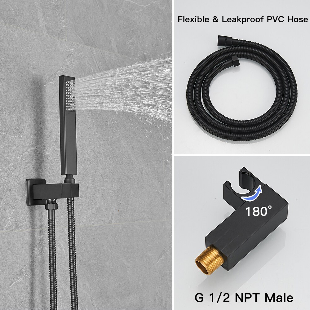 Regadera Negra Mate con 1 Manija Multi-función de 12 pulgadas para Bañera y Ducha con Válvula A-95019-NEGRO
