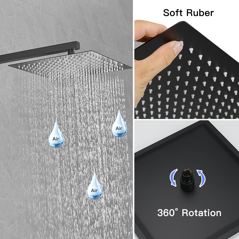 Regadera Negra Mate con 1 Manija Multi-función de 12 pulgadas para Bañera y Ducha con Válvula A-95019-NEGRO