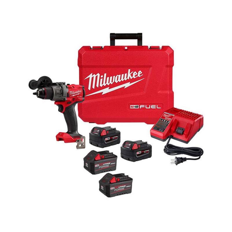 Kit de Taladro de Martillo Inalámbrico Milwaukee M18 FUEL 18V de Iones de Litio sin Escobillas de 1/2 pulg. con dos baterías de 5.0 Ah y (2) baterías FORGE de 6 Ah - 2904-22-48-11-1861P