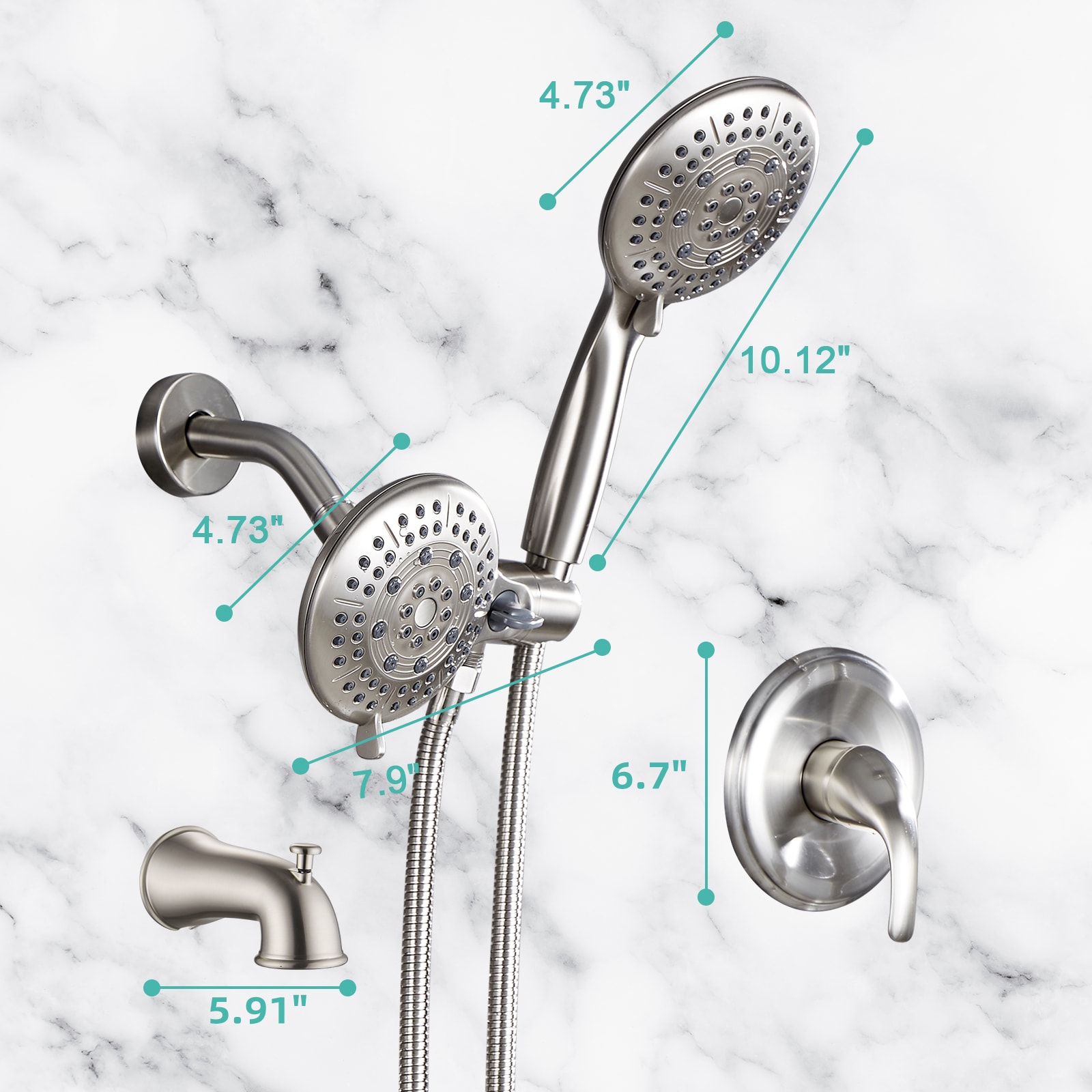 Grifo de bañera y regadera redonda de 4.9 pulgadas con mango de níquel de una sola manija Cobbe Nickel y válvula LSSFK0206N