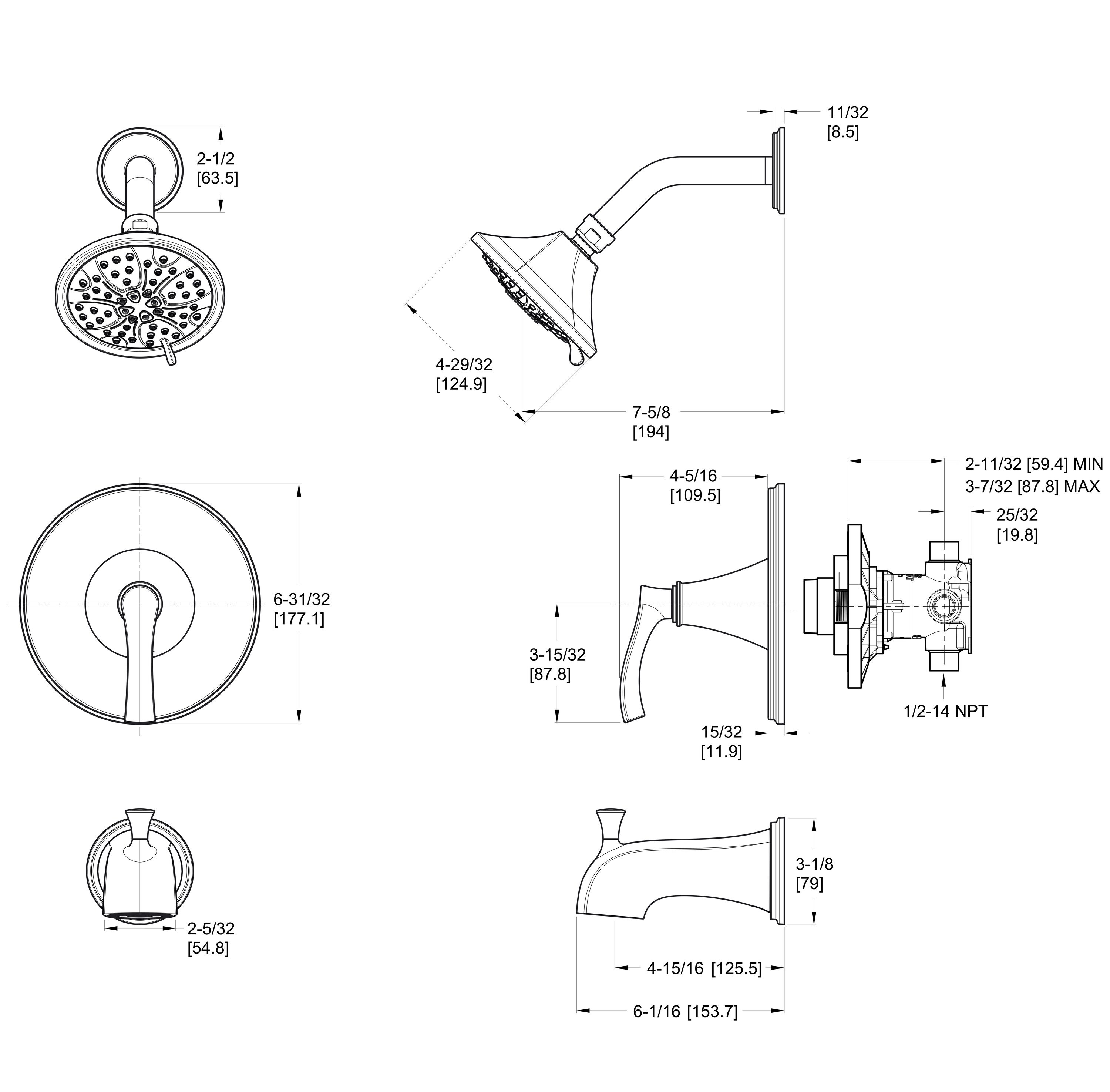 Grifo para bañera y ducha redondo de 4.91 pulgadas con acabado en níquel cepillado y tecnología de defensa contra manchas, de una sola manija y múltiples funciones "Auden" de Pfister con válvula 8P8-WS2-ADSGS.
