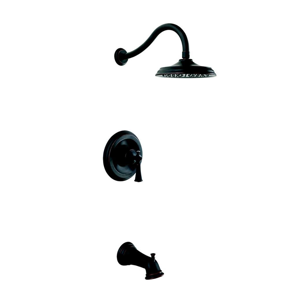 Grifo para bañera y ducha de función simple de 7 pulgadas en bronce aceitado con un mango, modelo TOSCA Annette con válvula H09TS-012-ORB