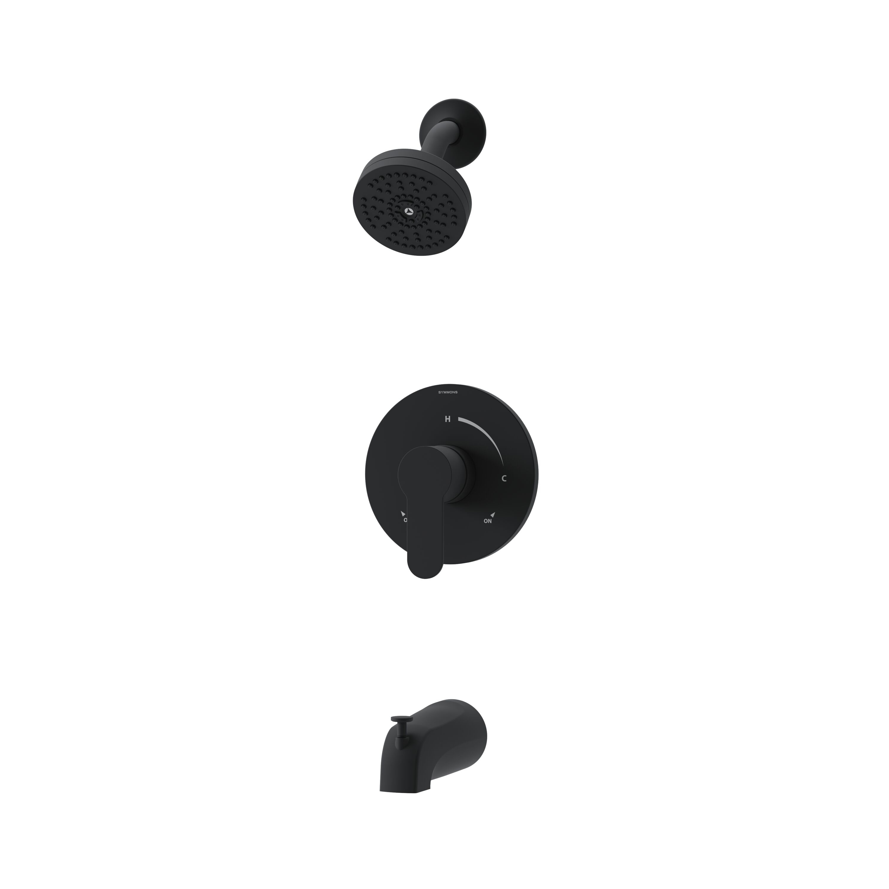Grifo y regadera de bañera redonda de 3.94 pulgadas con una manija en negro mate de la línea Symmons Identity