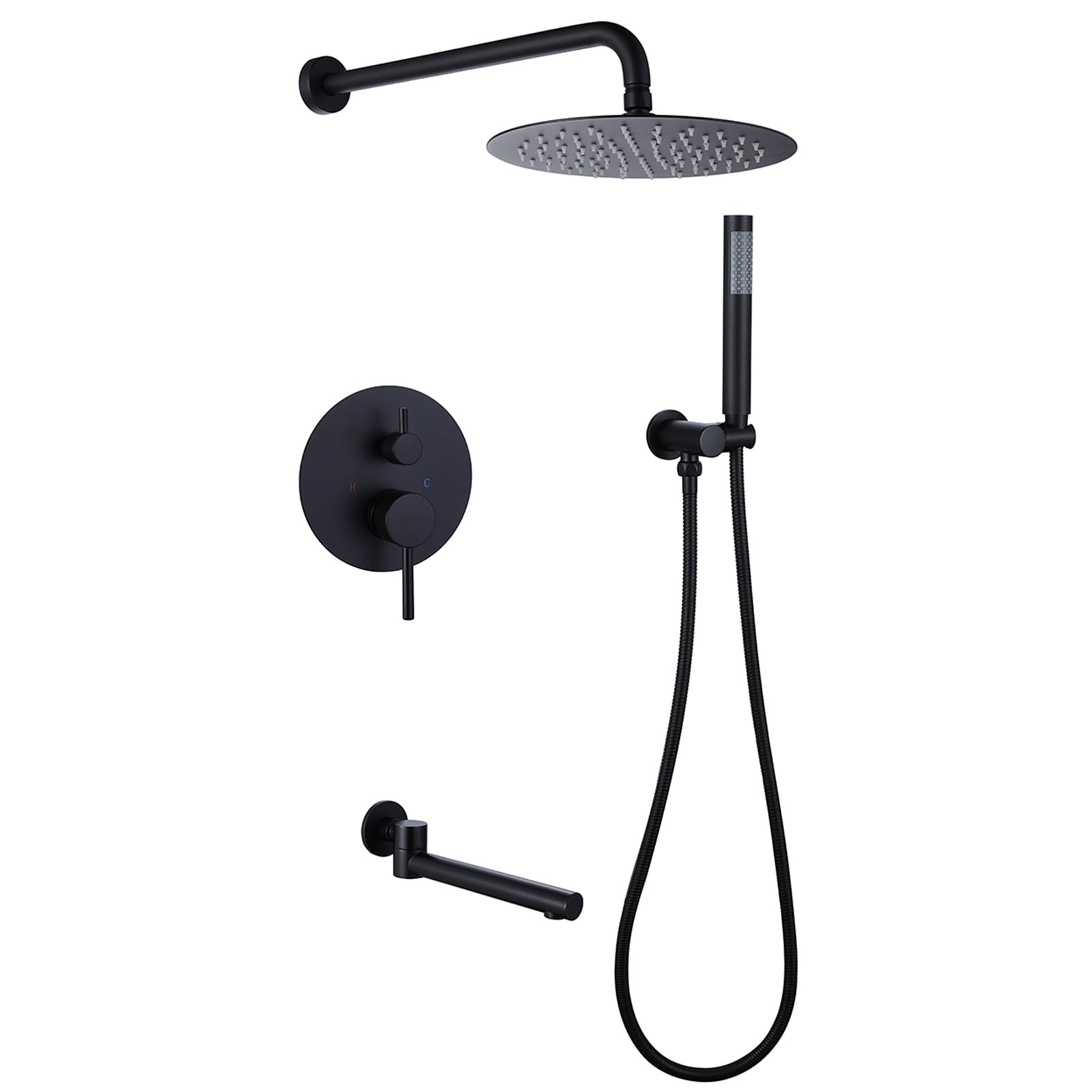 Mezcladora de ducha color negro mate de una manija multifunción de 10 pulgadas para bañera y ducha con válvula A-98003-B