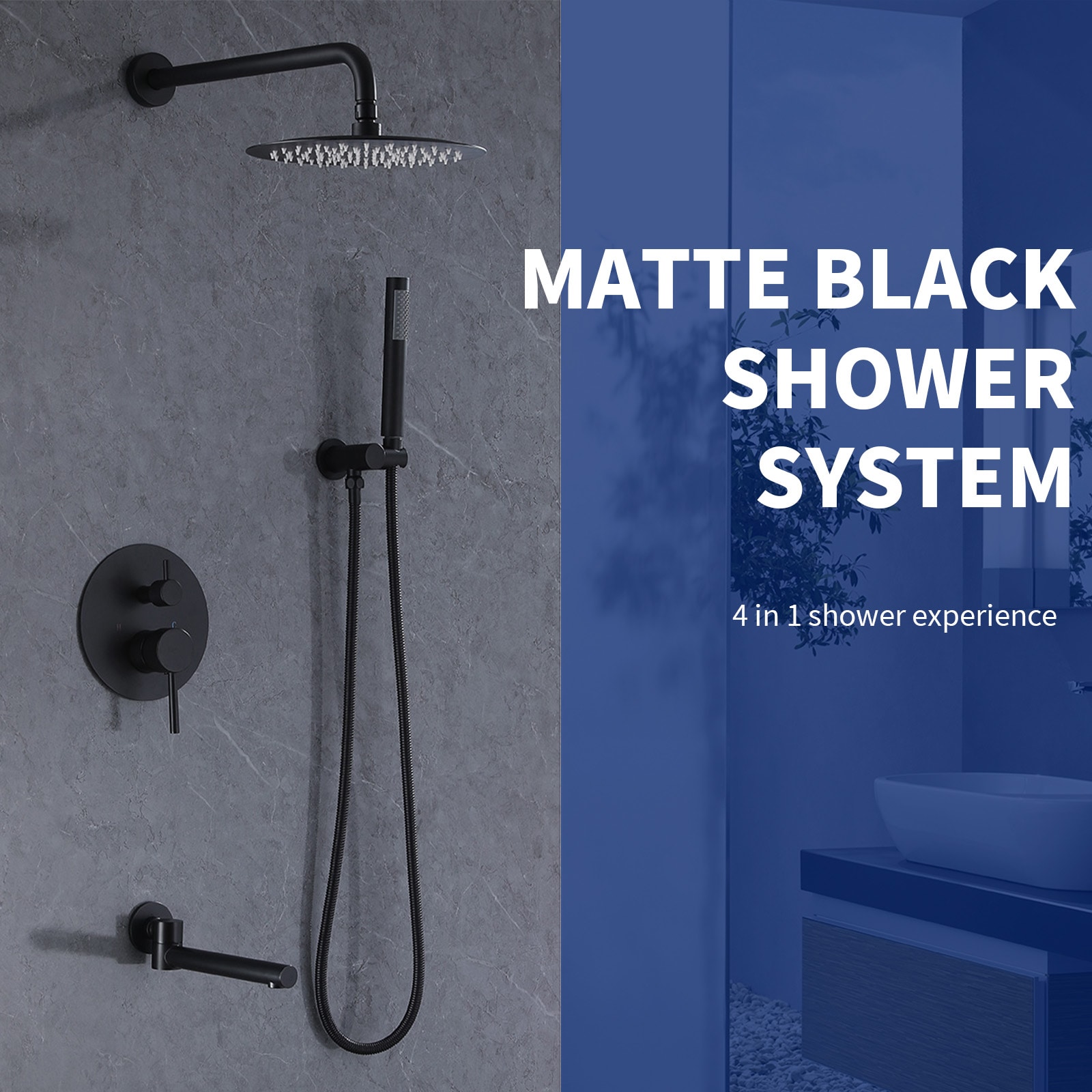 Mezcladora de ducha color negro mate de una manija multifunción de 10 pulgadas para bañera y ducha con válvula A-98003-B