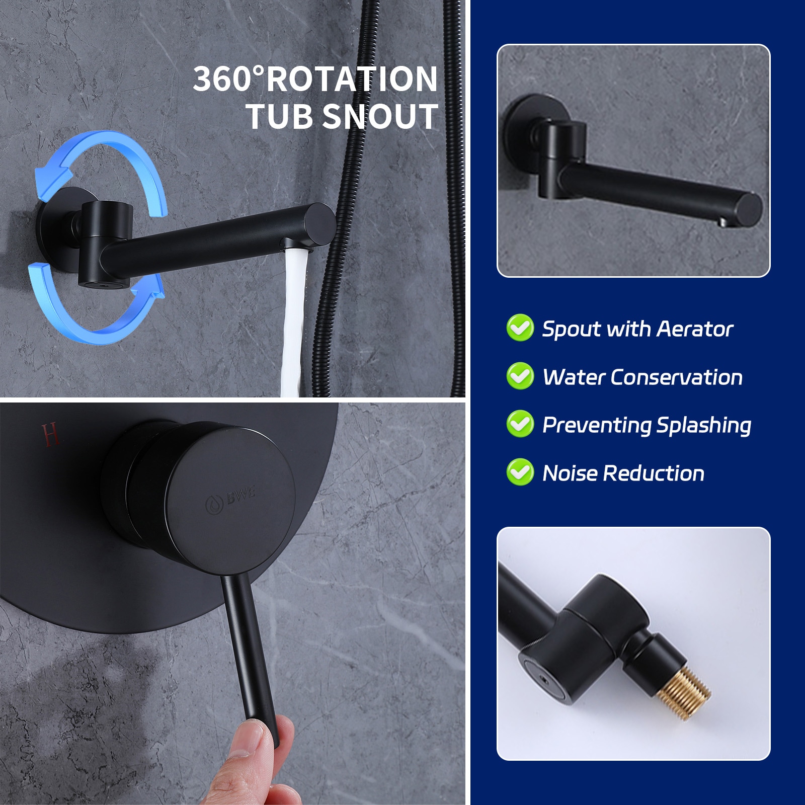 Mezcladora de ducha color negro mate de una manija multifunción de 10 pulgadas para bañera y ducha con válvula A-98003-B