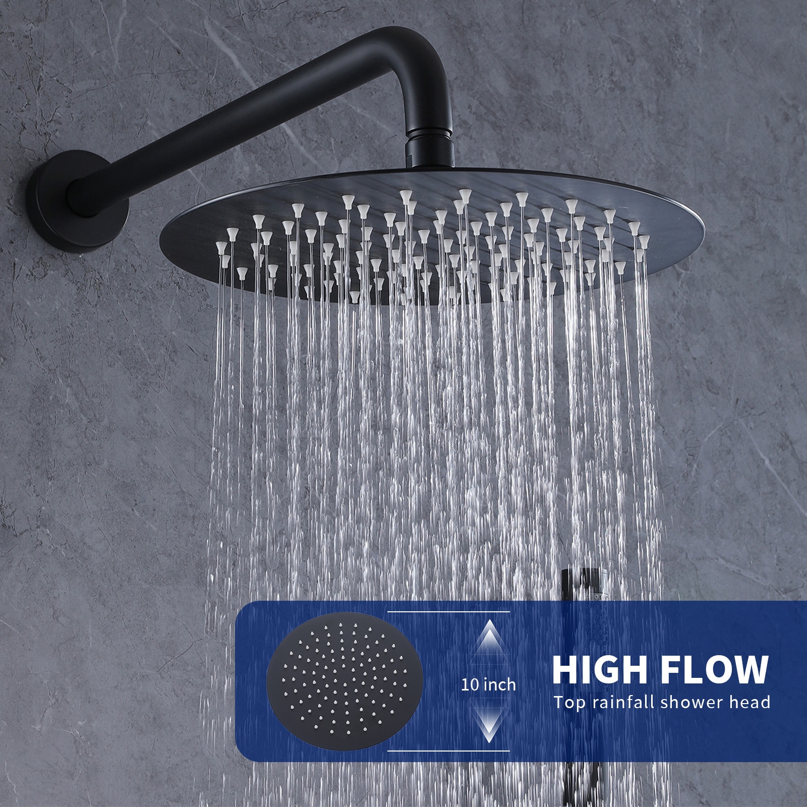 Mezcladora de ducha color negro mate de una manija multifunción de 10 pulgadas para bañera y ducha con válvula A-98003-B