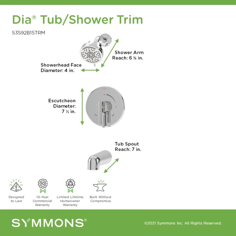 Grifo para bañera y ducha redonda multifunción de 1 mango en cromo pulido Symmons Dia S3592B15TRM