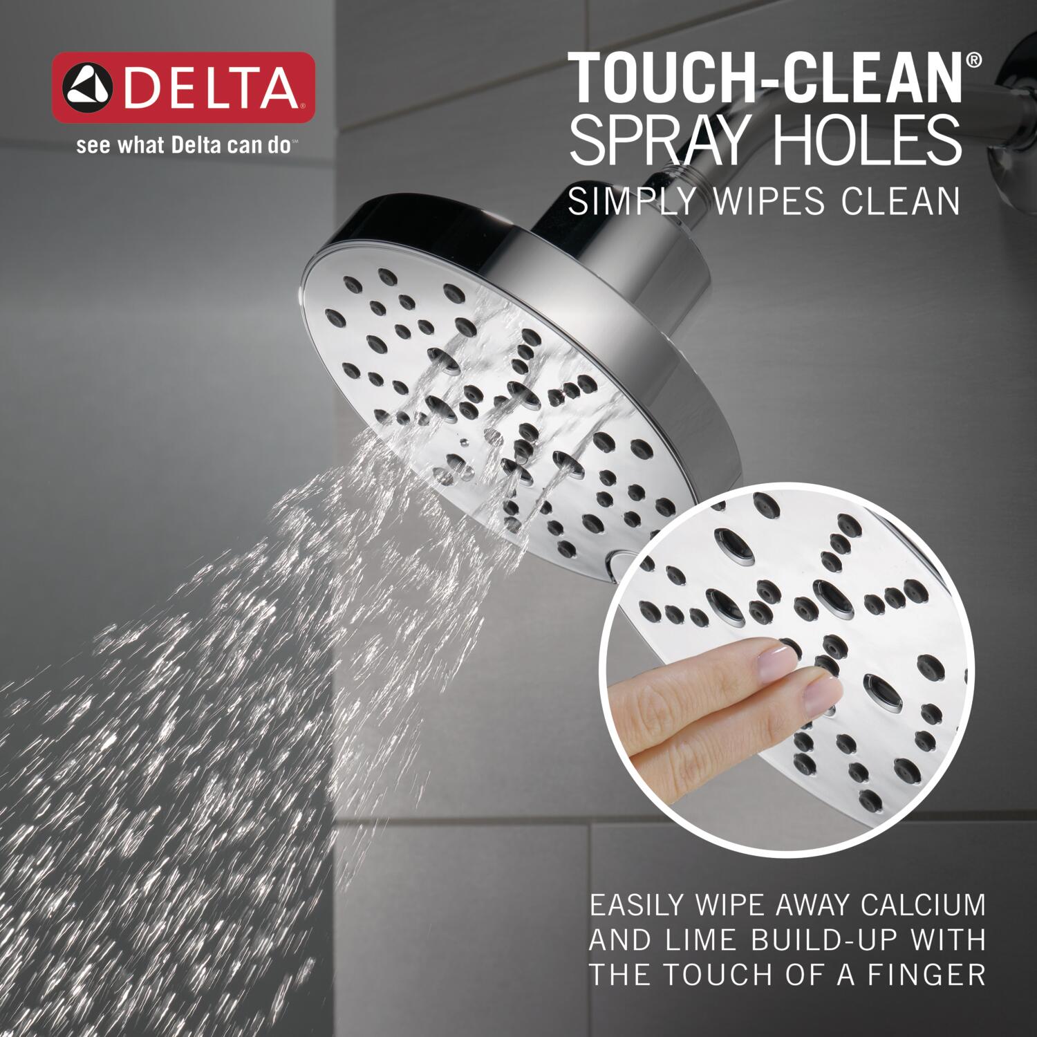 Grifo para bañera y ducha redonda de 6 pulgadas con acabado cromado Lumicoat de un solo mango y función múltiple Delta Galeon T14472-PR