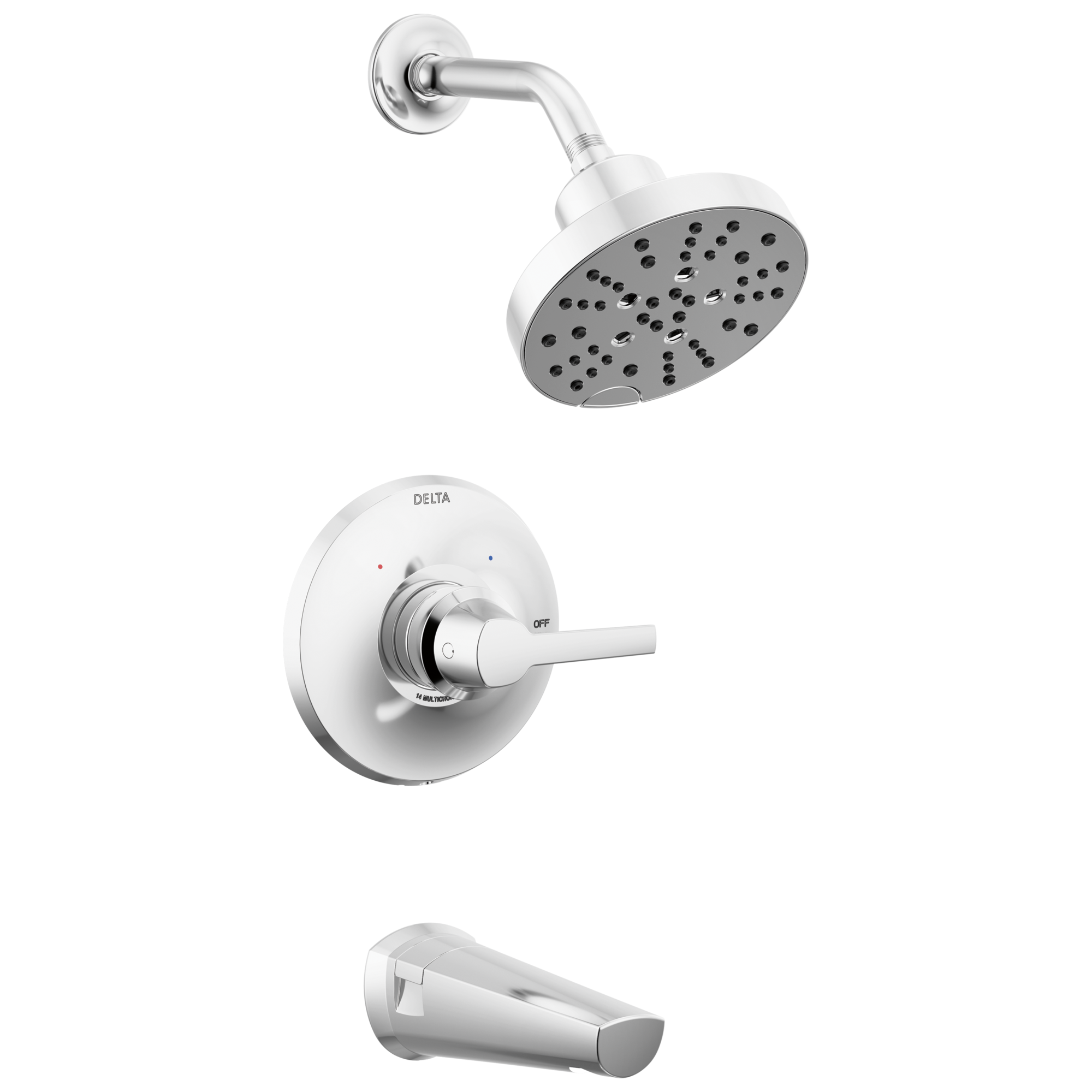 Grifo para bañera y ducha redonda de 6 pulgadas con acabado cromado Lumicoat de un solo mango y función múltiple Delta Galeon T14472-PR